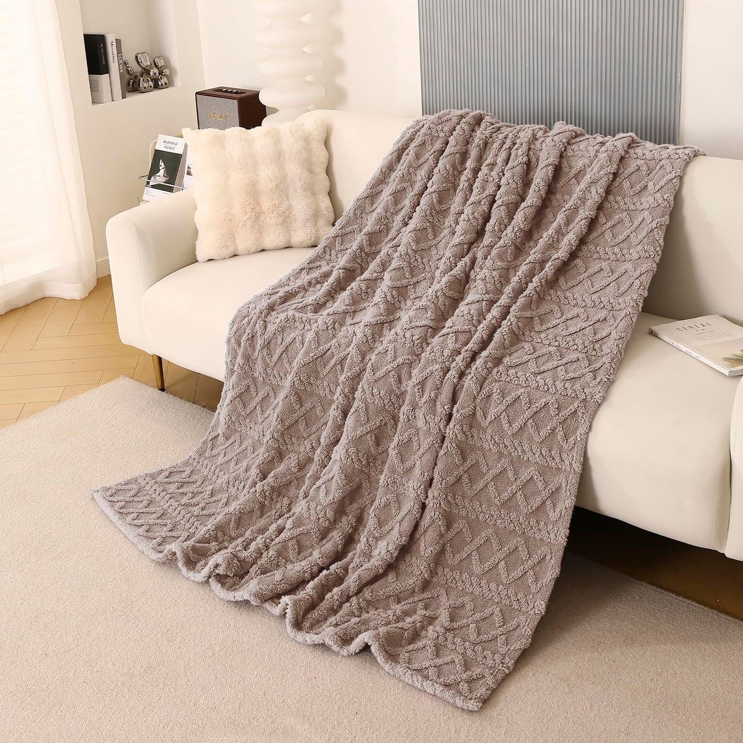 220 GSM Flannel AC Throw Blanket Double Bed Queen, 200x230 cm / 6.5x7.5 feet, Latte Brown