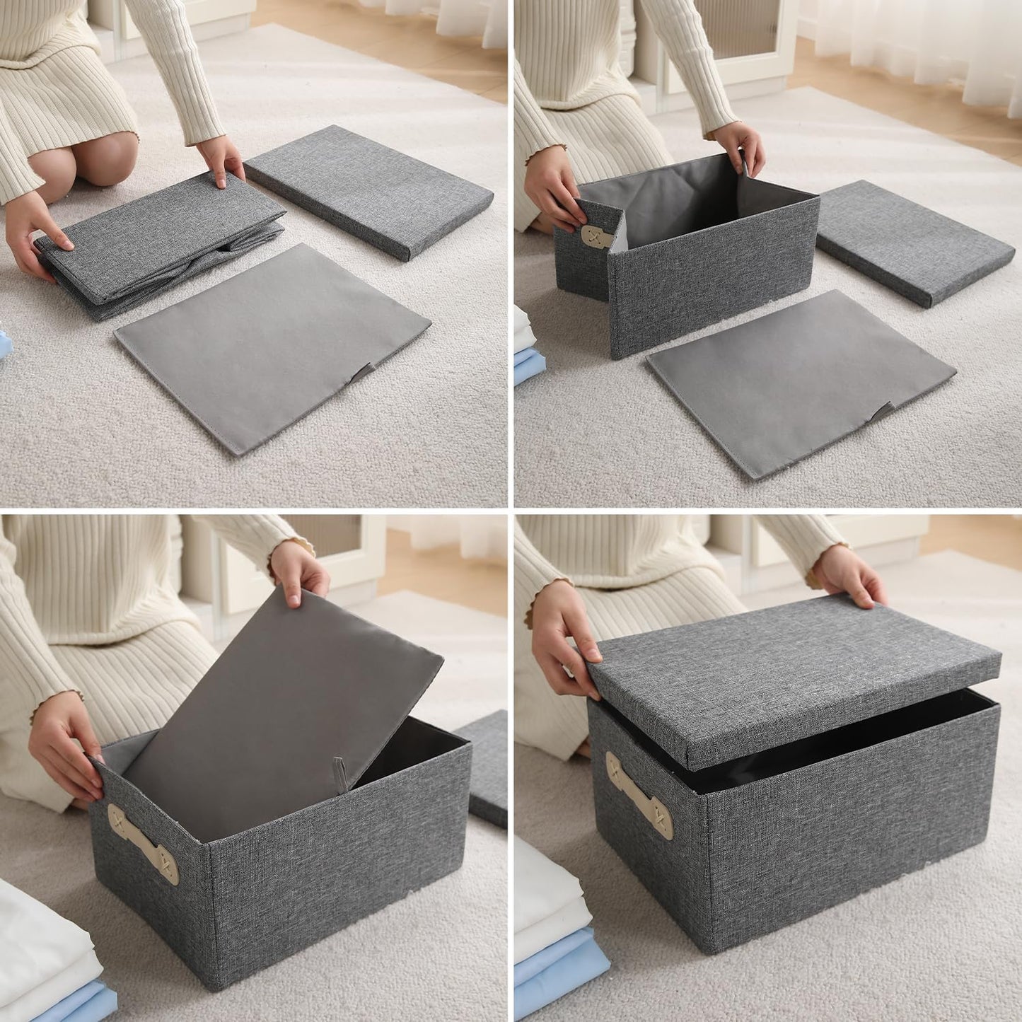 Organisers Storage Box with Lid, Grey, Pack of 1/2