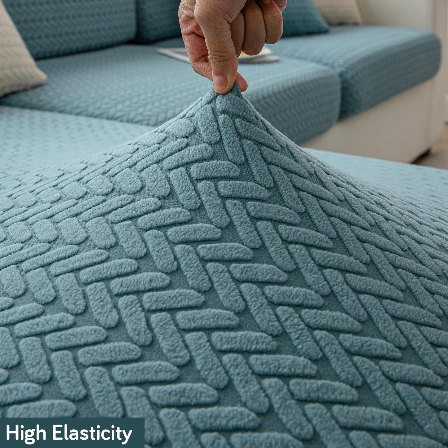 Stretchable Thick Jacquard Textured Seat Couch Cushion Cover for 1/2/3 Seaters, Carolina Blue