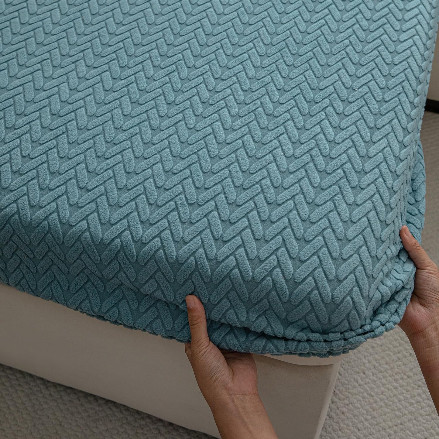 Stretchable Thick Jacquard Textured Seat Couch Cushion Cover for 1/2/3 Seaters, Carolina Blue