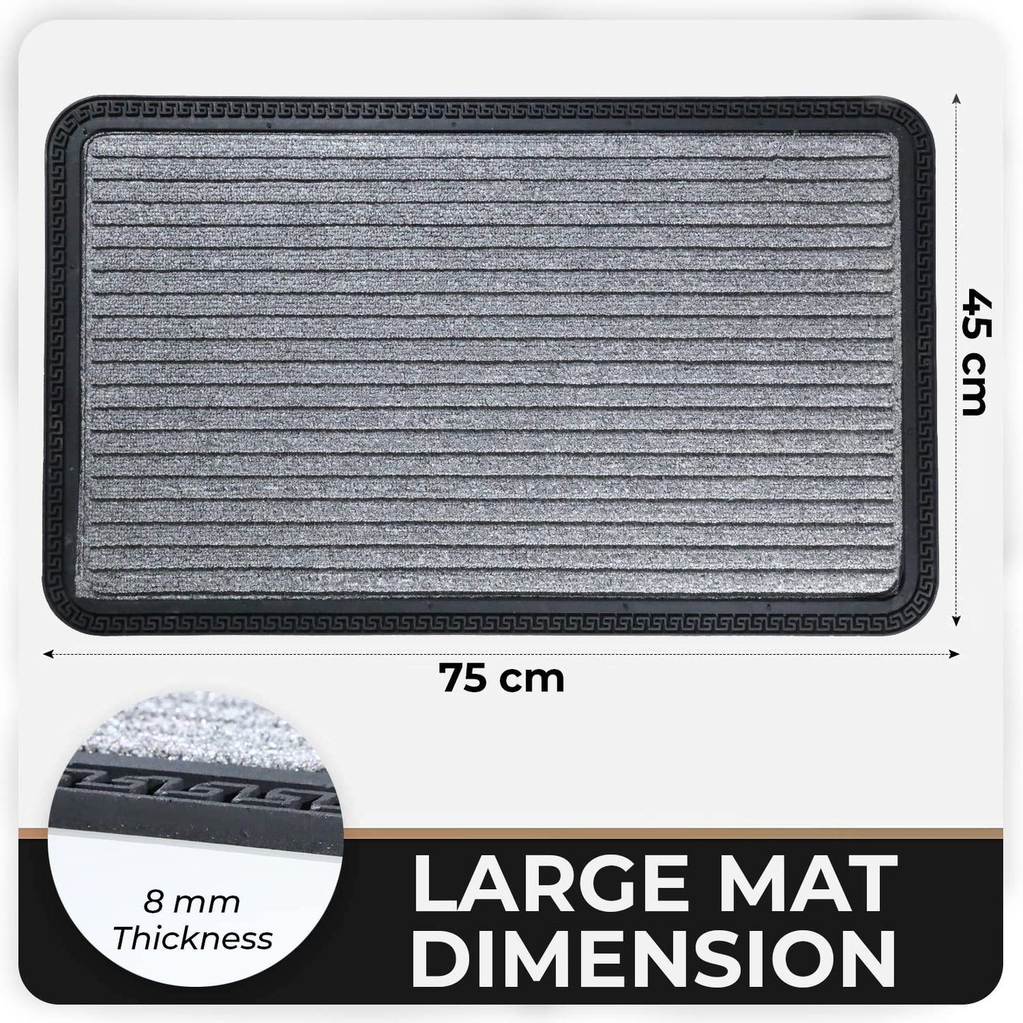 All Purpose Doormat with Rubber Backing, Thick mat for Outdoor and Indoor use, Grey