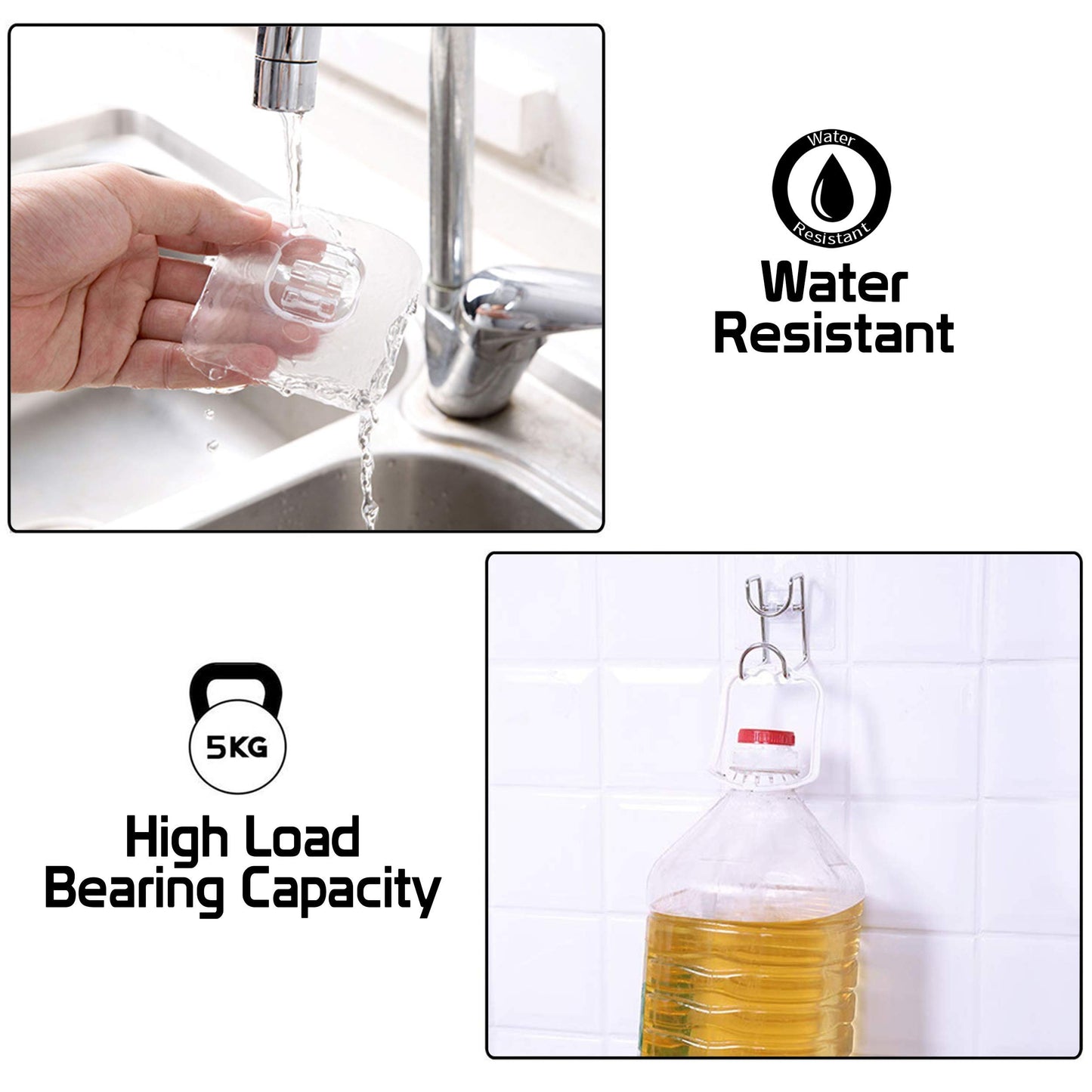 Magic Sticker Series Glass Wall Adhesive L Hooks With Load Capacity 5 Kg Each - Pack Of 1/2/4, Silver