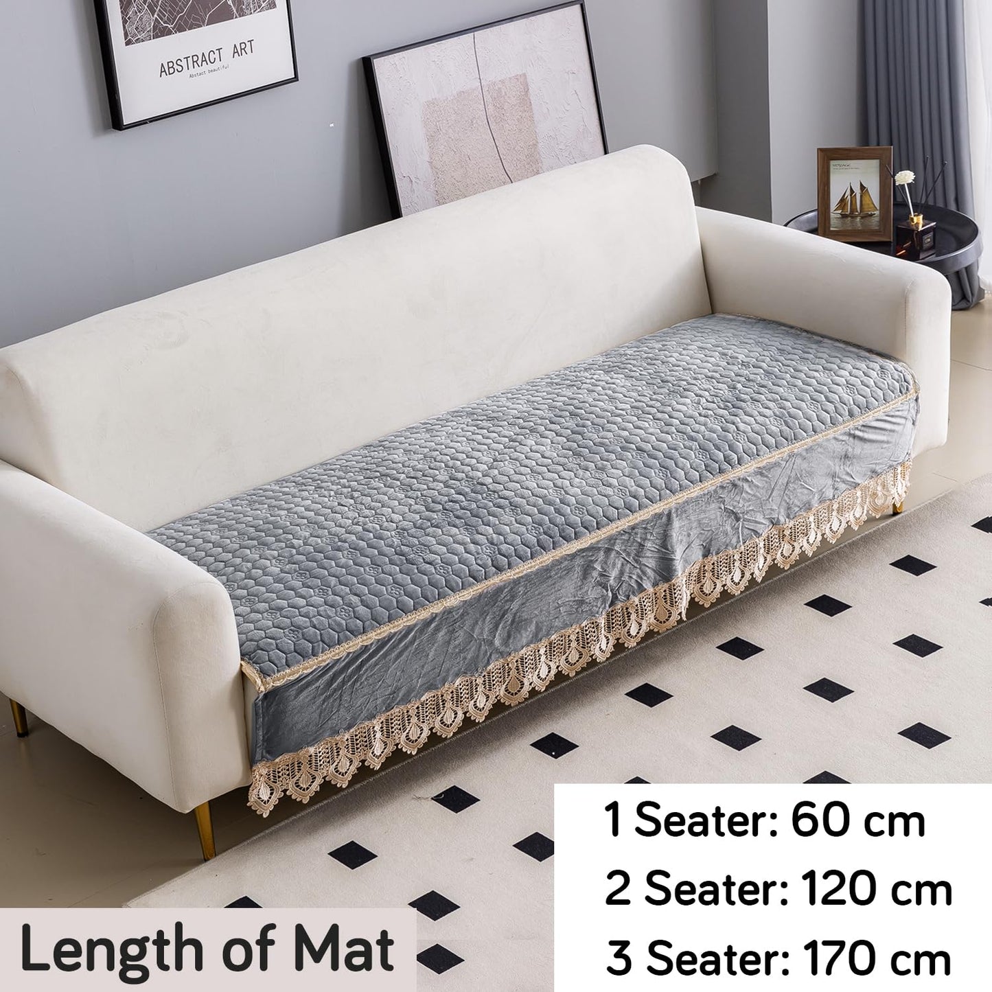 Premium Dutch Velvet Sofa Seat Mat for 1/2/3 Seater Sofa and Cushion Cover, Light Grey