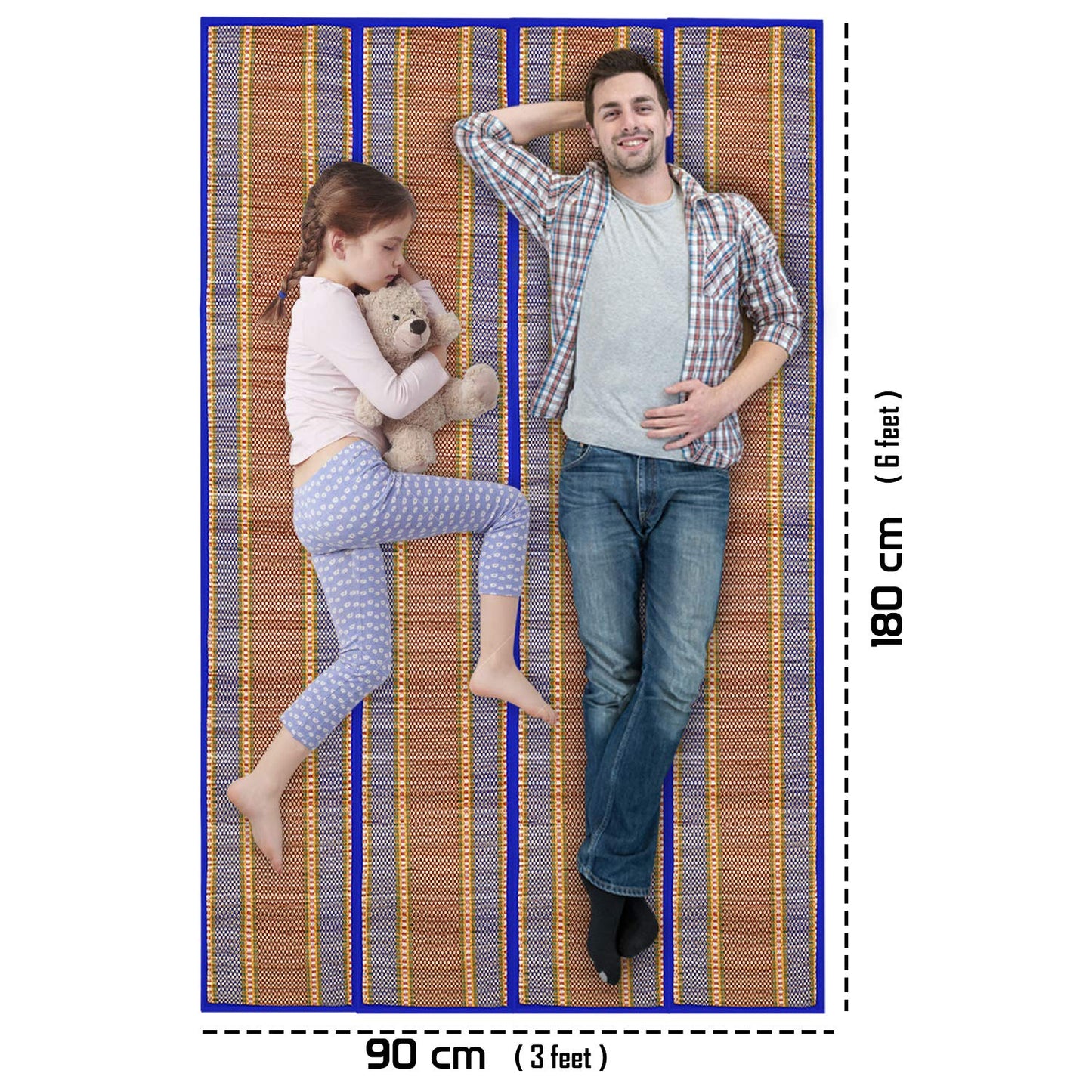 Natural Handmade Madurkathi Large Chatai Mats for Home, Blue