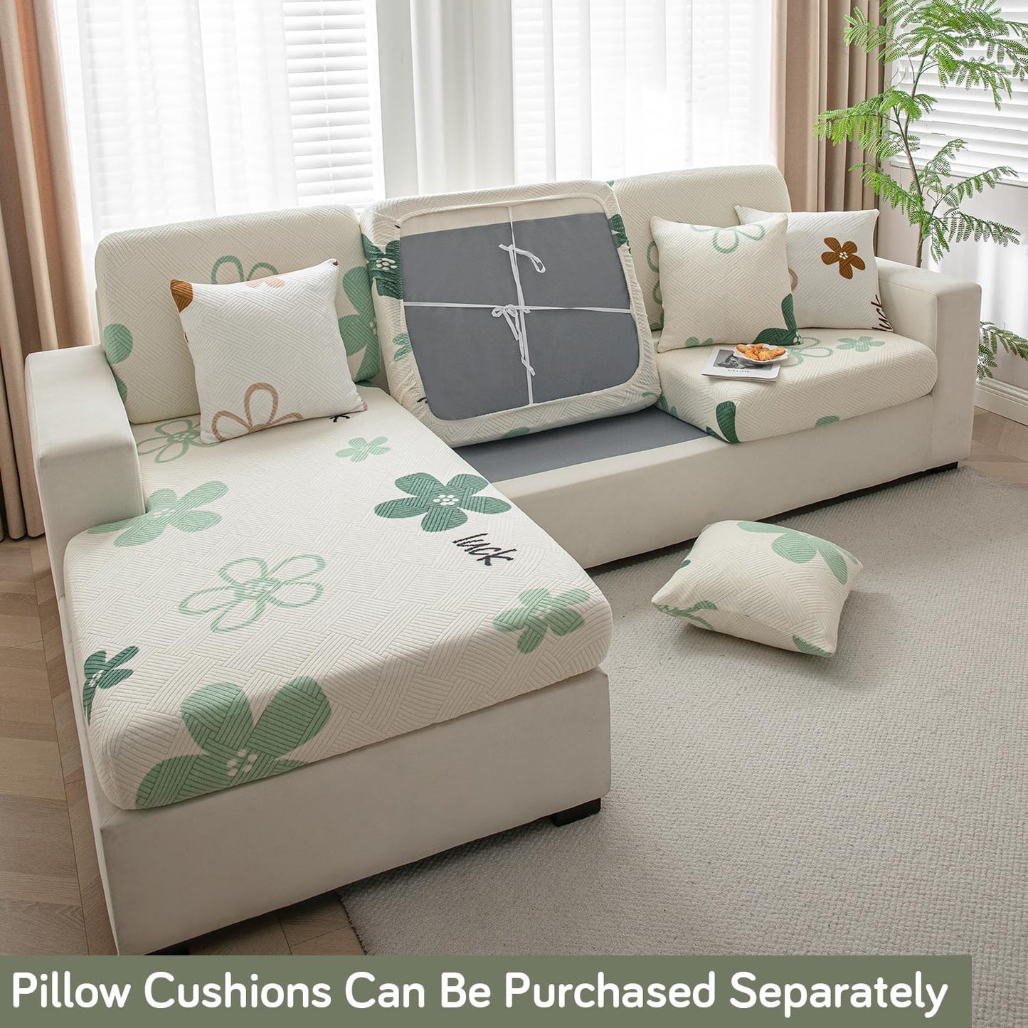 Stretchable Thick Fleece Textured Seat Couch Cushion Cover for 1/2/3 Seater, Celadon Green