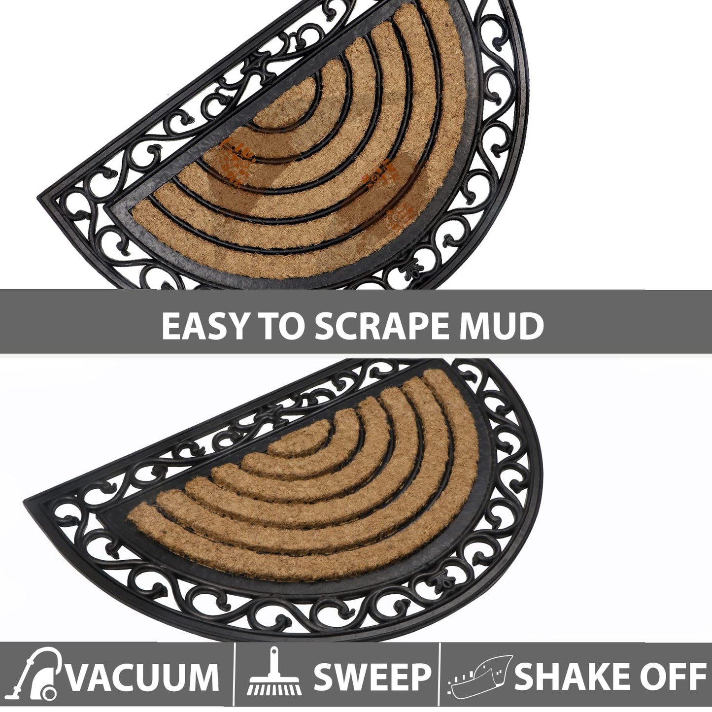 Outdoor Rubber Coir Grill Doormat, Semi-Circle, 45x75 cm