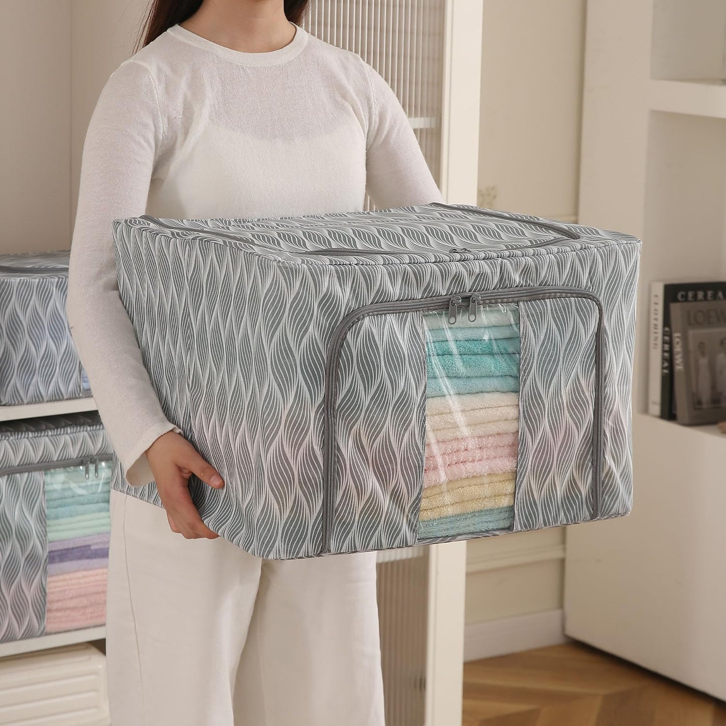 Sturdy, Stackable and Moisture Resistant Non-Woven Cloth Organiser for Storage, Grey