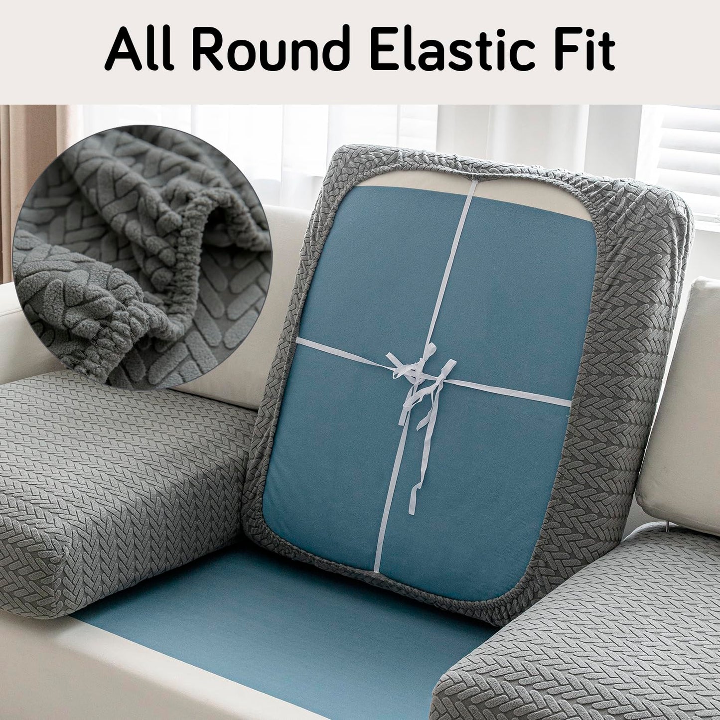 Stretchable Thick Jacquard Textured Seat Couch Cushion Cover for 1/2/3 Seaters, Dark Grey