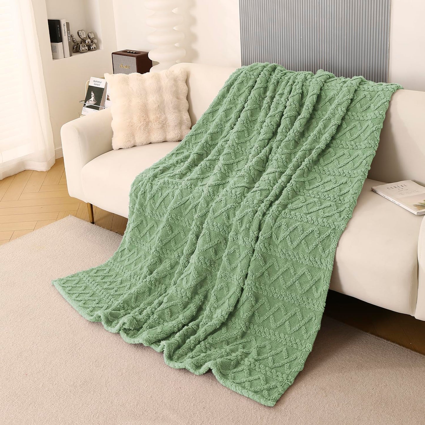 220 GSM Flannel AC Throw Blanket Double Bed Queen, 200x230 cm / 6.5x7.5 feet, Pistachio Green