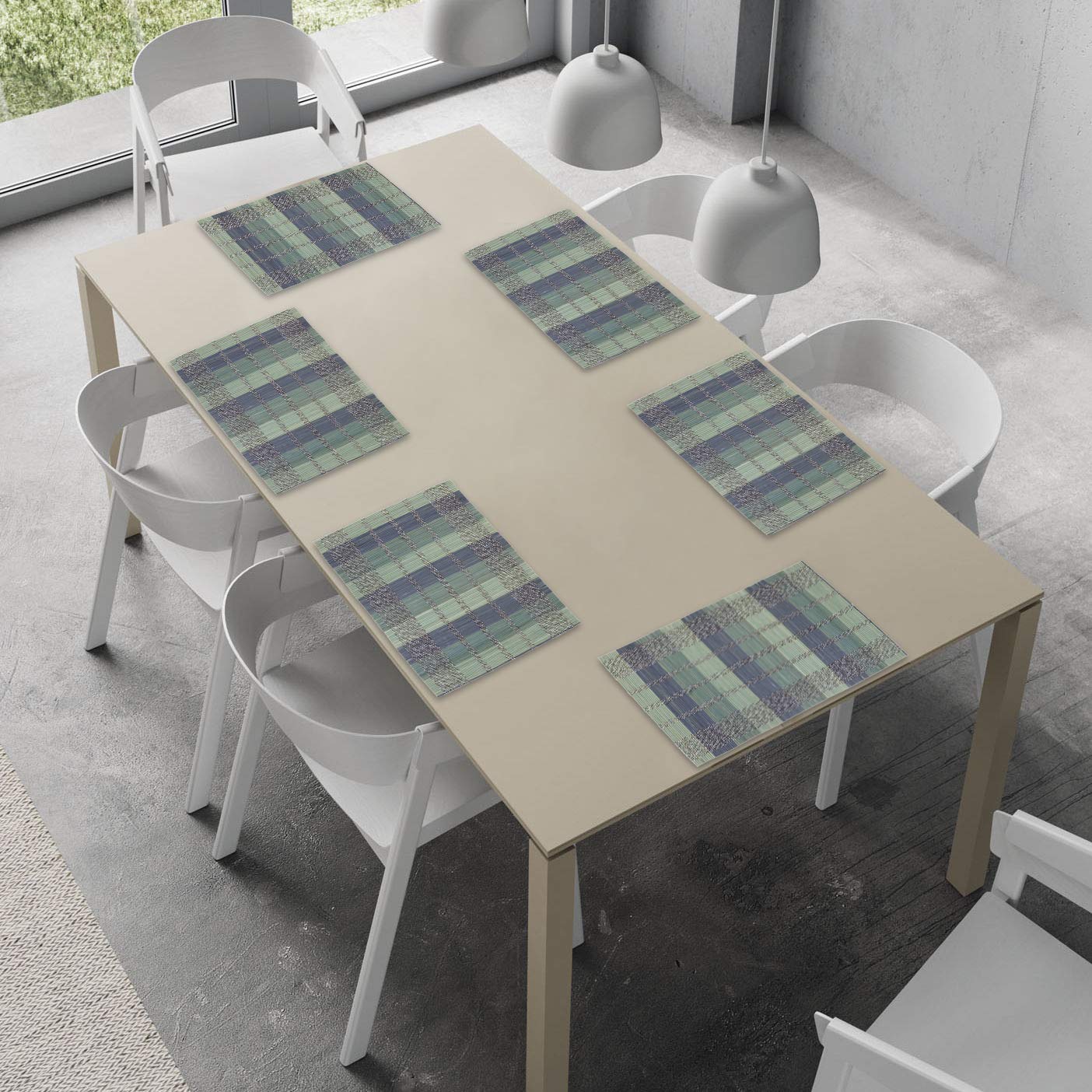 Reversible Bamboo Table Mats for Dining Table, Set of 6 Placemats, 45 x 30 cm, Multicolour