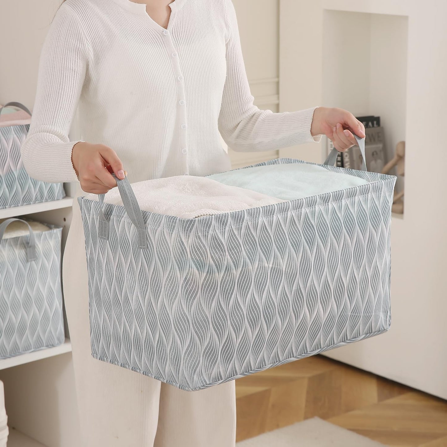 Foldable Wardrobe Storage Basket | Non-Woven Bin with Metal Frame & Handles