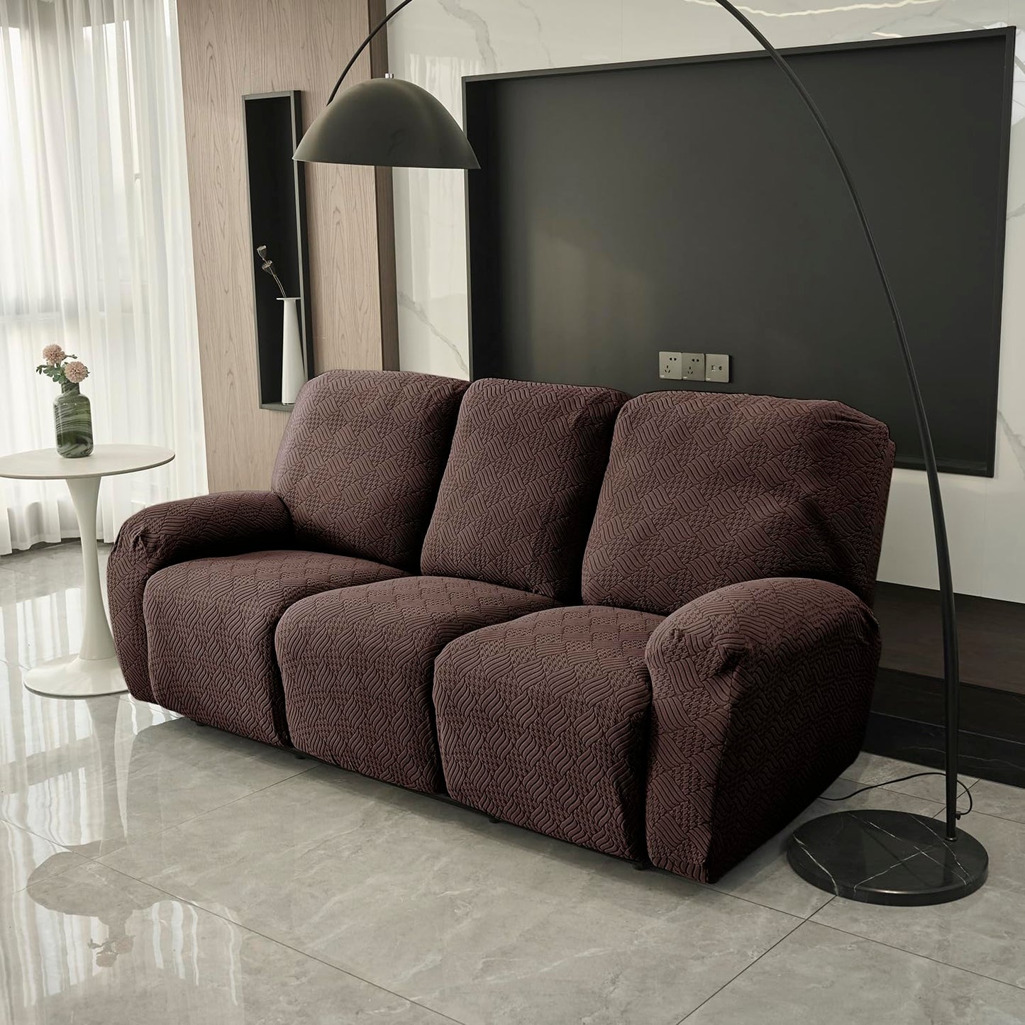 Premium 170 GSM Jacquard Fully Covered Recliner Sofa Cover for 1/2/3 Seaters, Brown