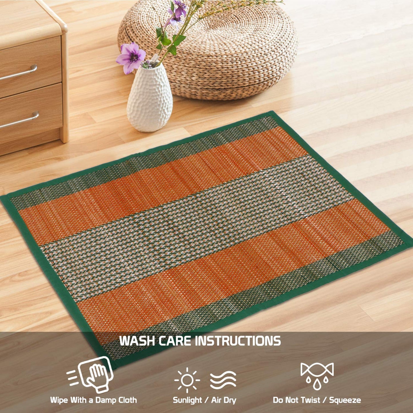Natural River Grass Handcrafted Pooja Floor Mats/Meditation Prayer Mat/Sittting Mat/Aasan Mat Chatai for Pack of 2/4/6/8, Green