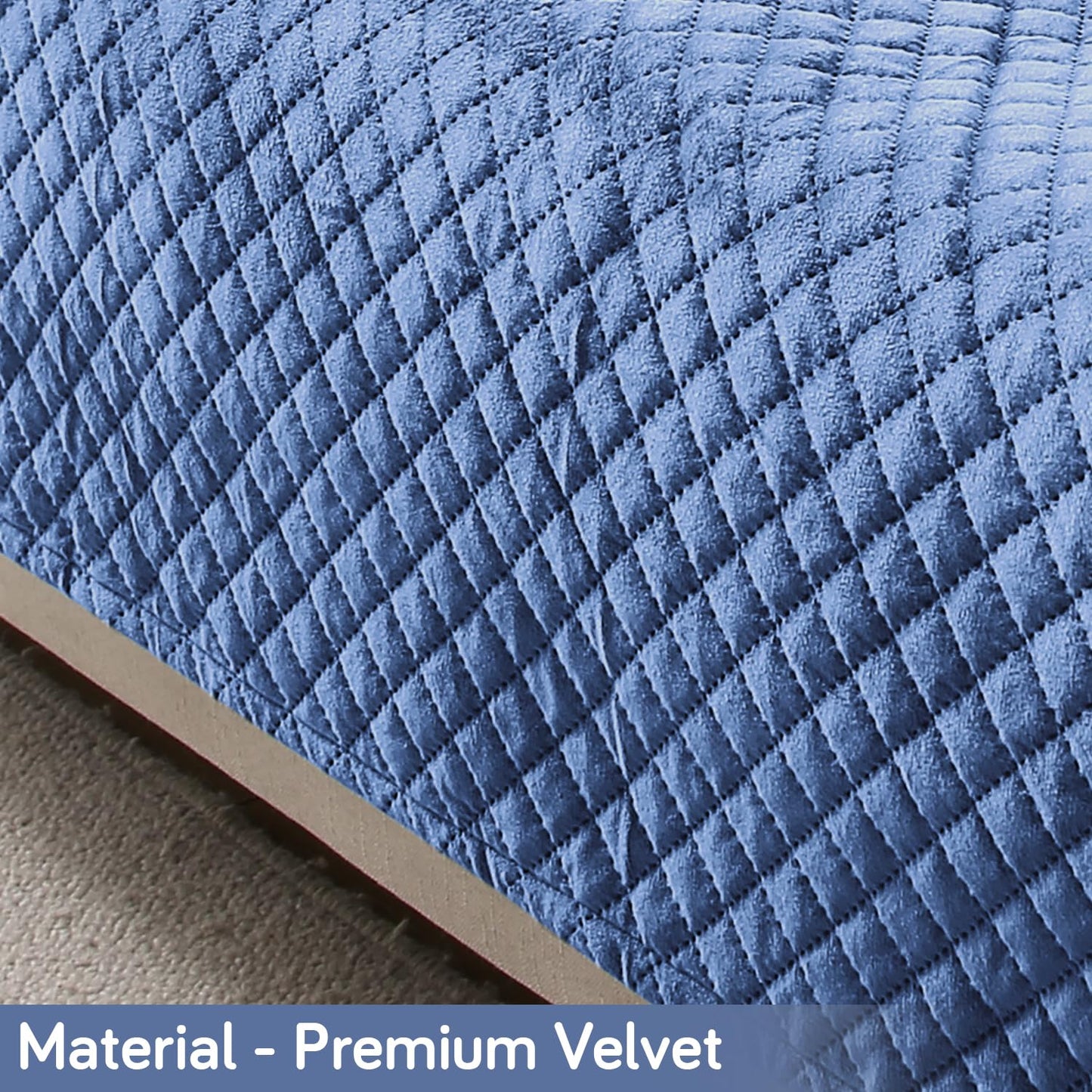 Quilted Velvet Sofa Cover Mat with Side Pockets, Pet Friendly, Placid Blue