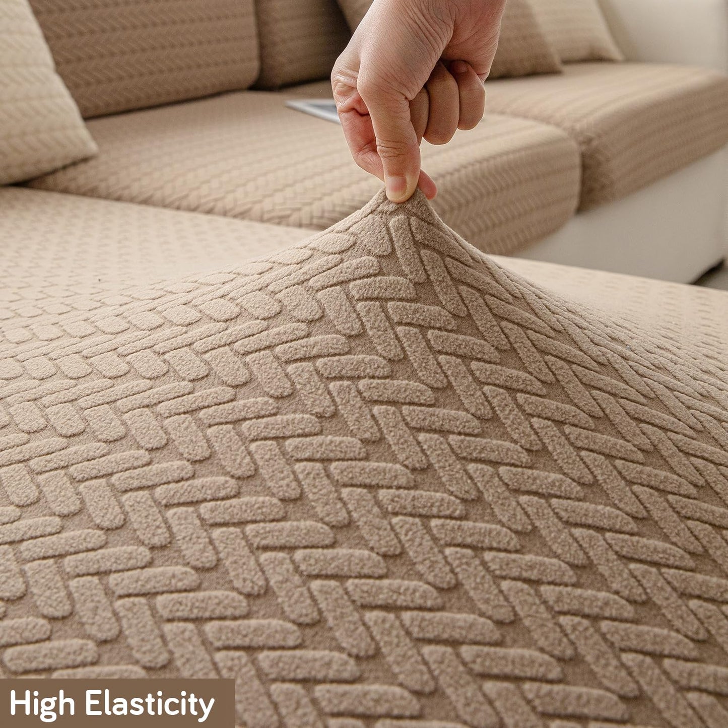 Stretchable Thick Jacquard Textured Seat Couch Cushion Cover for 1/2/3 Seaters, Brown