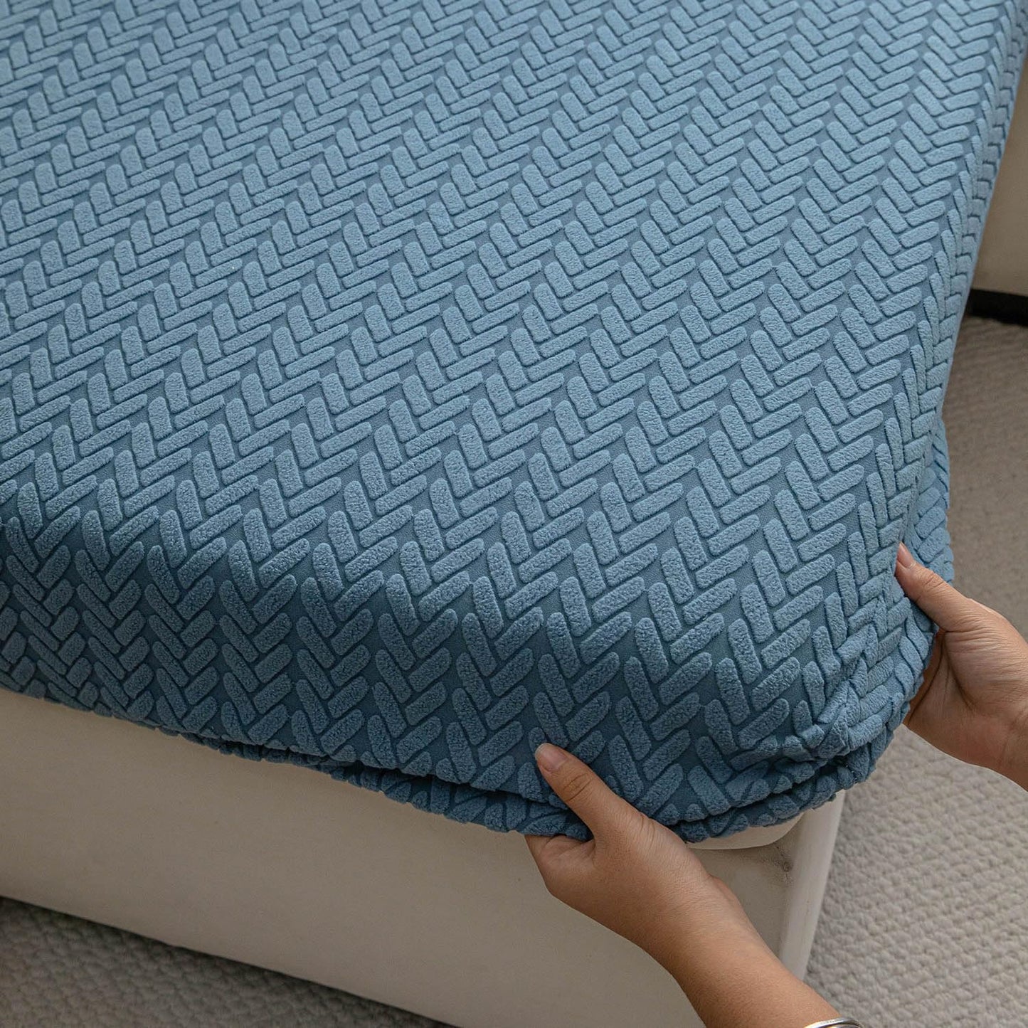 Stretchable Thick Jacquard Textured Seat Couch Cushion Cover for 1/2/3 Seaters, Dark Blue