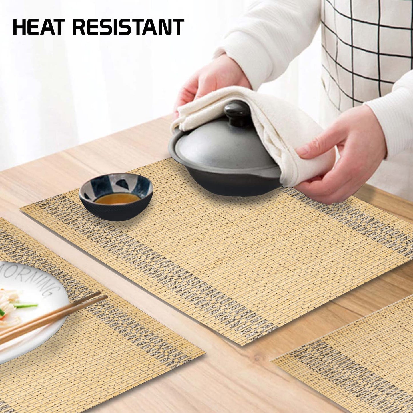 Reversible Bamboo Placemats for Dining Table Set of 6, 45x30 cm