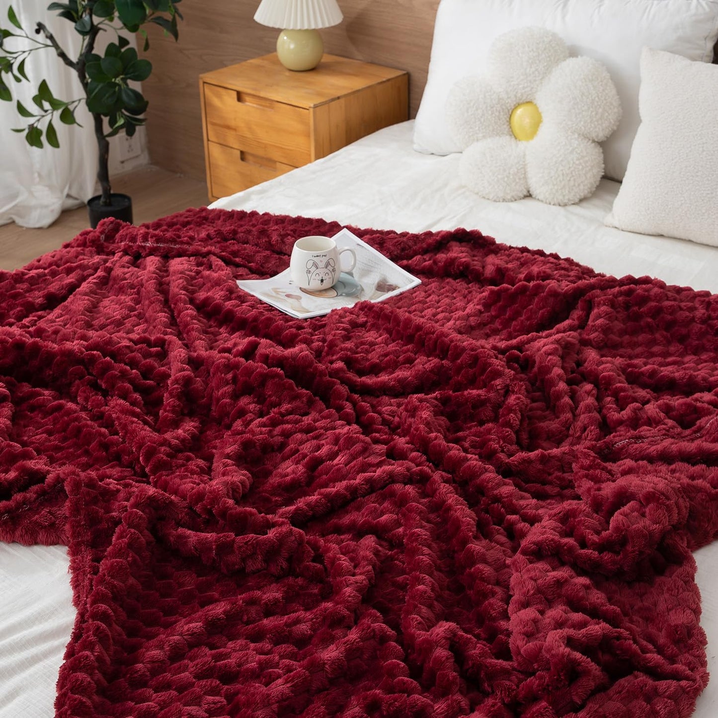 Maroon Colour Warm AC Blanket Double Bed | HOKIPO