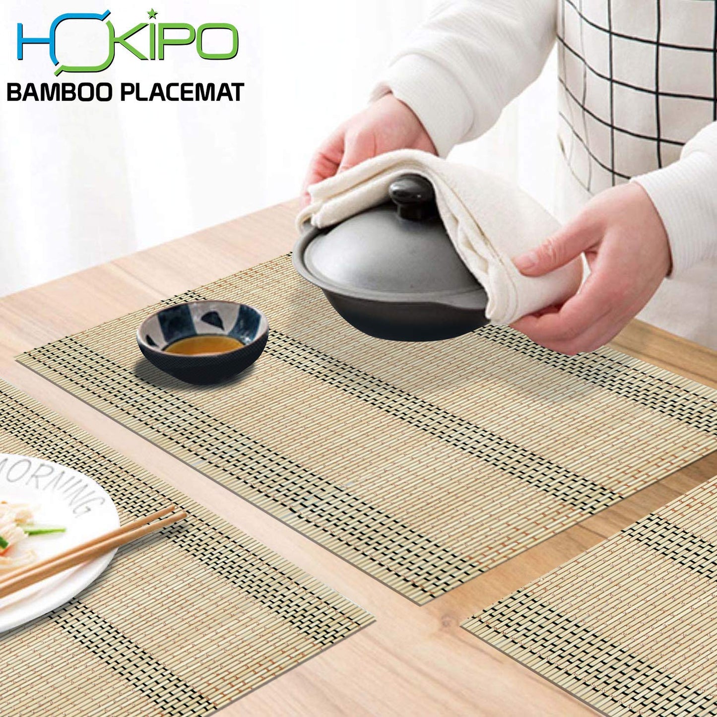 Reversible Bamboo Placemats Set Of 4 Table Mats, 45X30 Cm, Beige