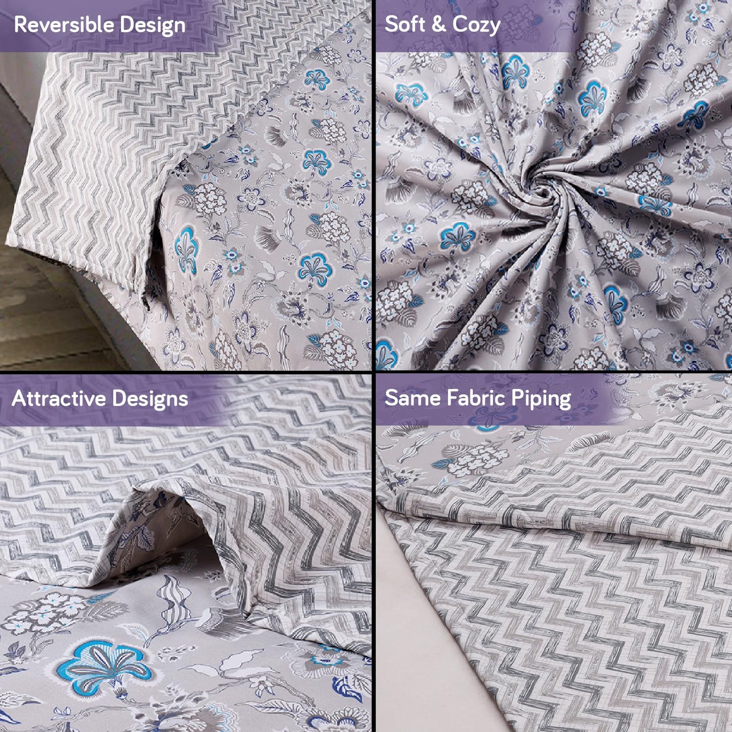 Reversible Cotton Dohar AC Blanket, Pink Grey Clematis