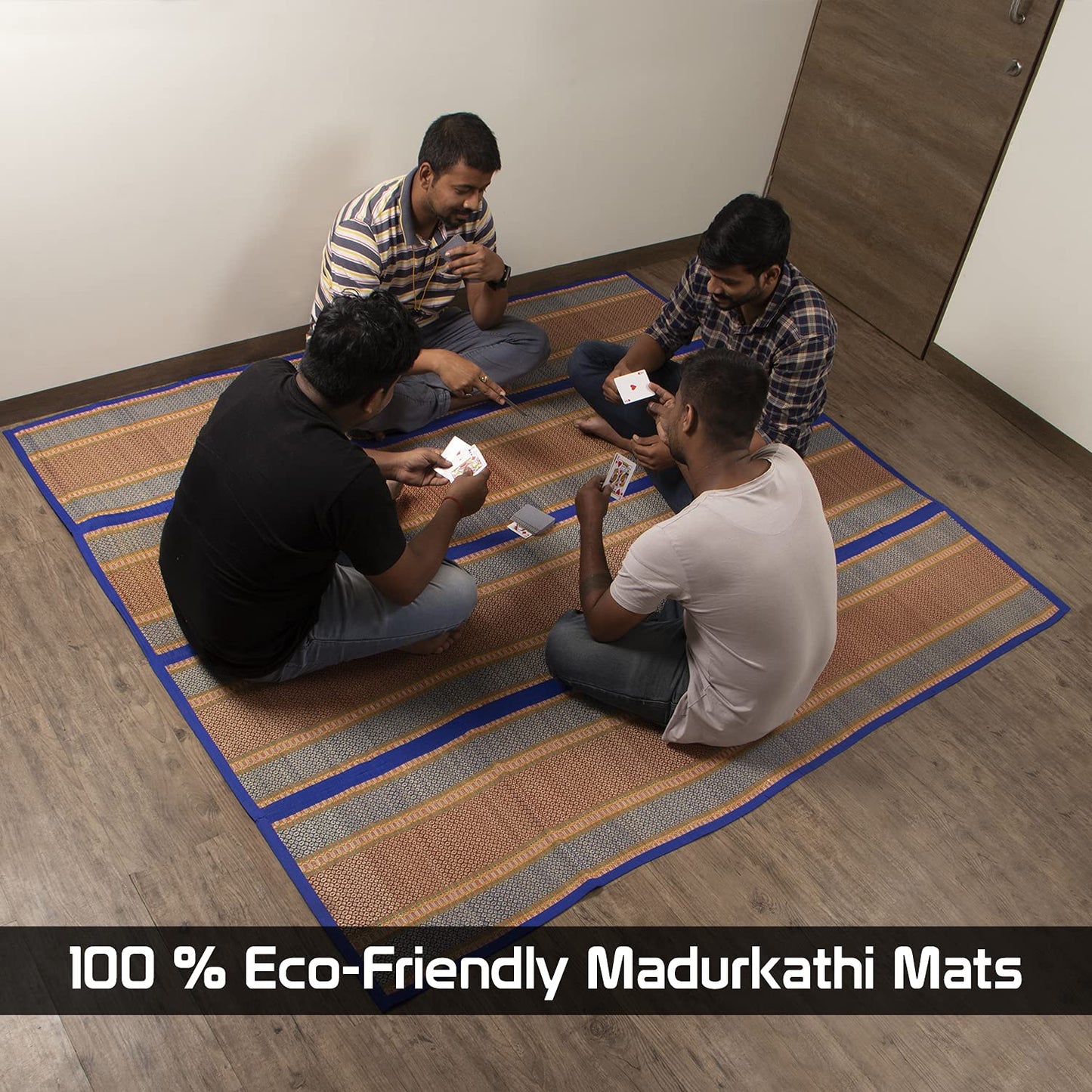 Natural Handmade Madurkathi Large Chatai Mats for Home, Blue