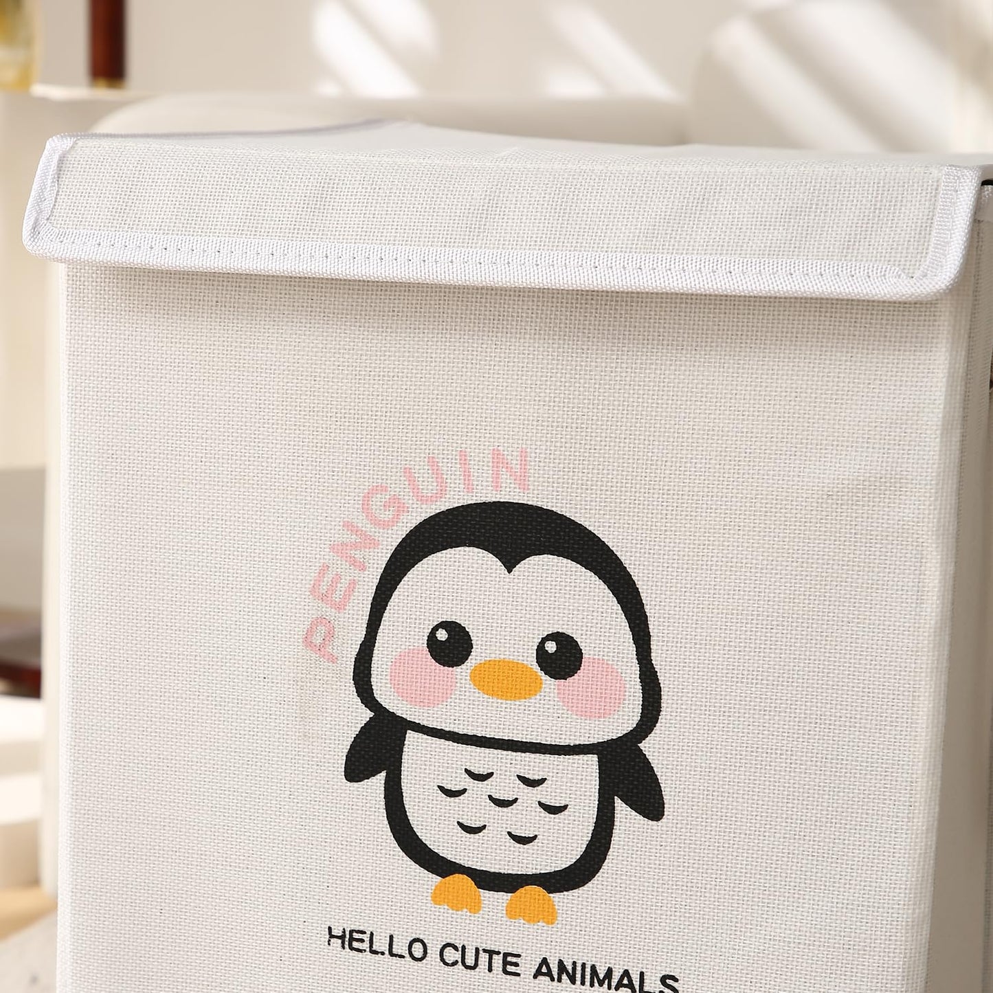 Foldable Laundry Basket for Clothes with Lid, Black - Penguin
