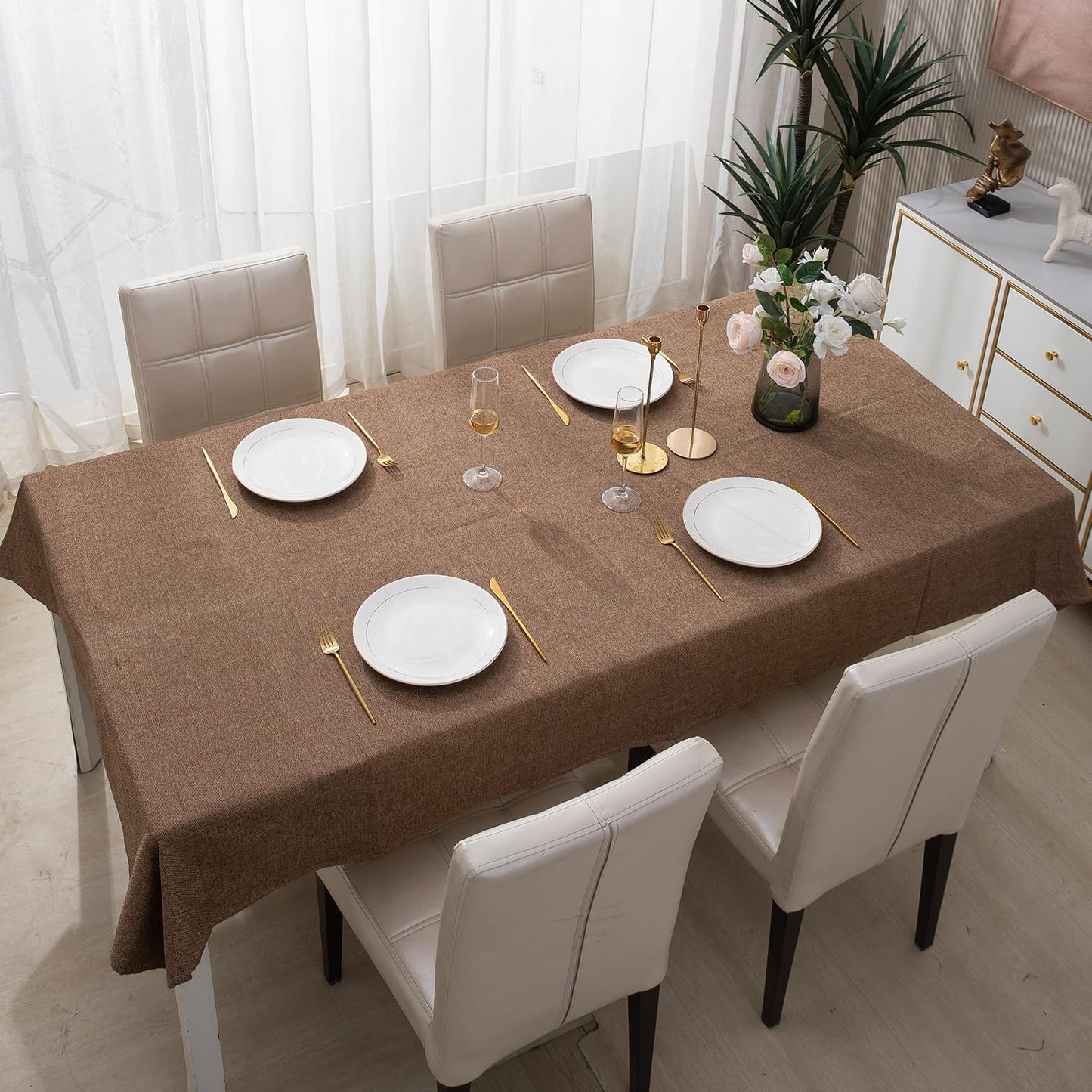 Poly Jute Dining Table Cover, Brown