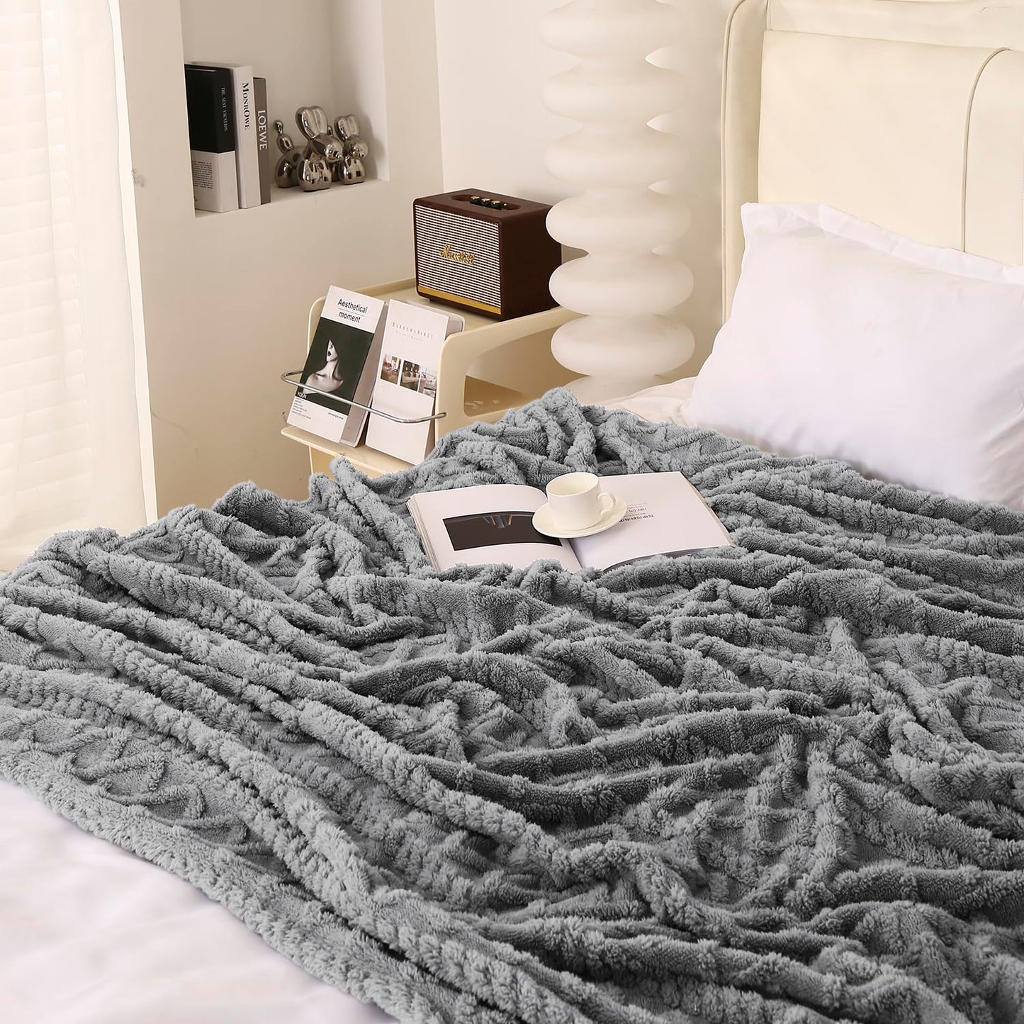 220 GSM Flannel AC Throw Blanket Double Bed Queen, 200x230 cm / 6.5x7.5 feet, Dark Grey