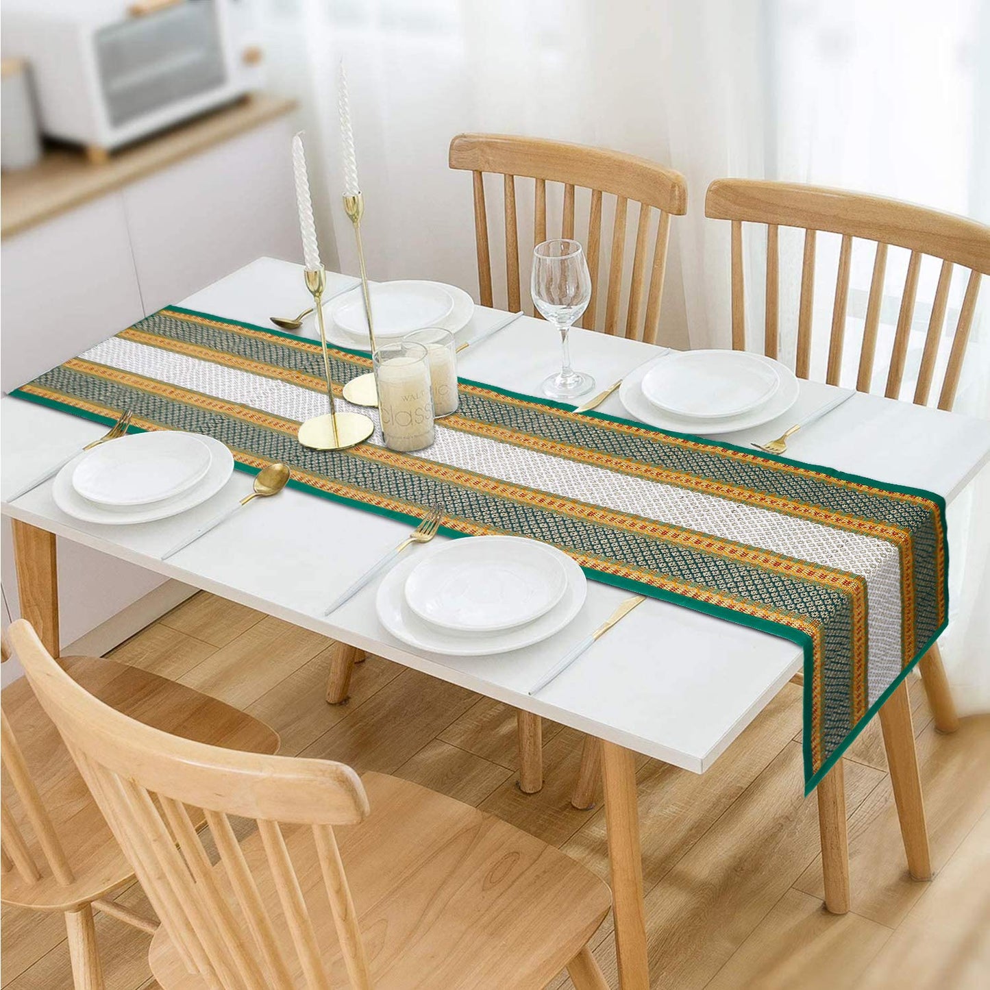 Natural Handmade Madurkathi Table Runner for Dining Table, Centre Table, Coffee Table, Teapoy, Green