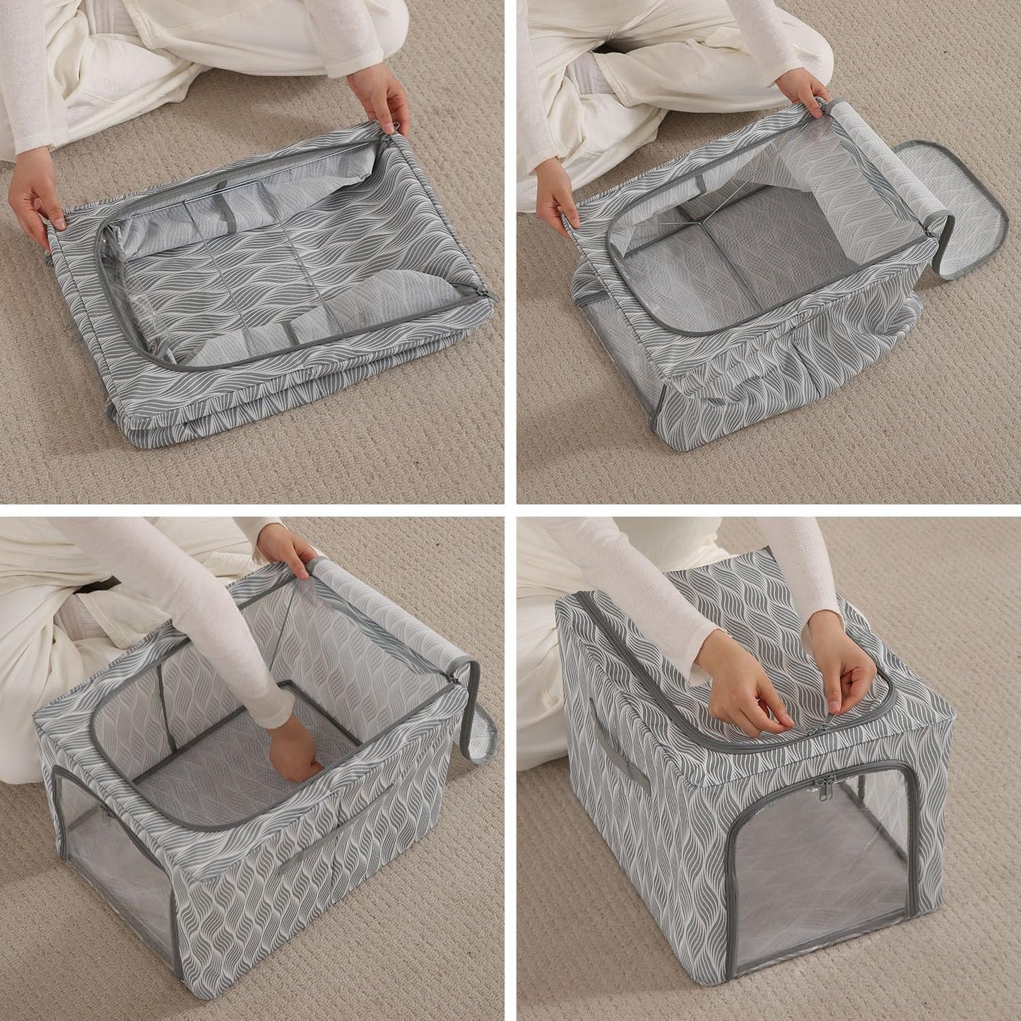Sturdy, Stackable and Moisture Resistant Non-Woven Cloth Organiser for Storage, Grey Leaves