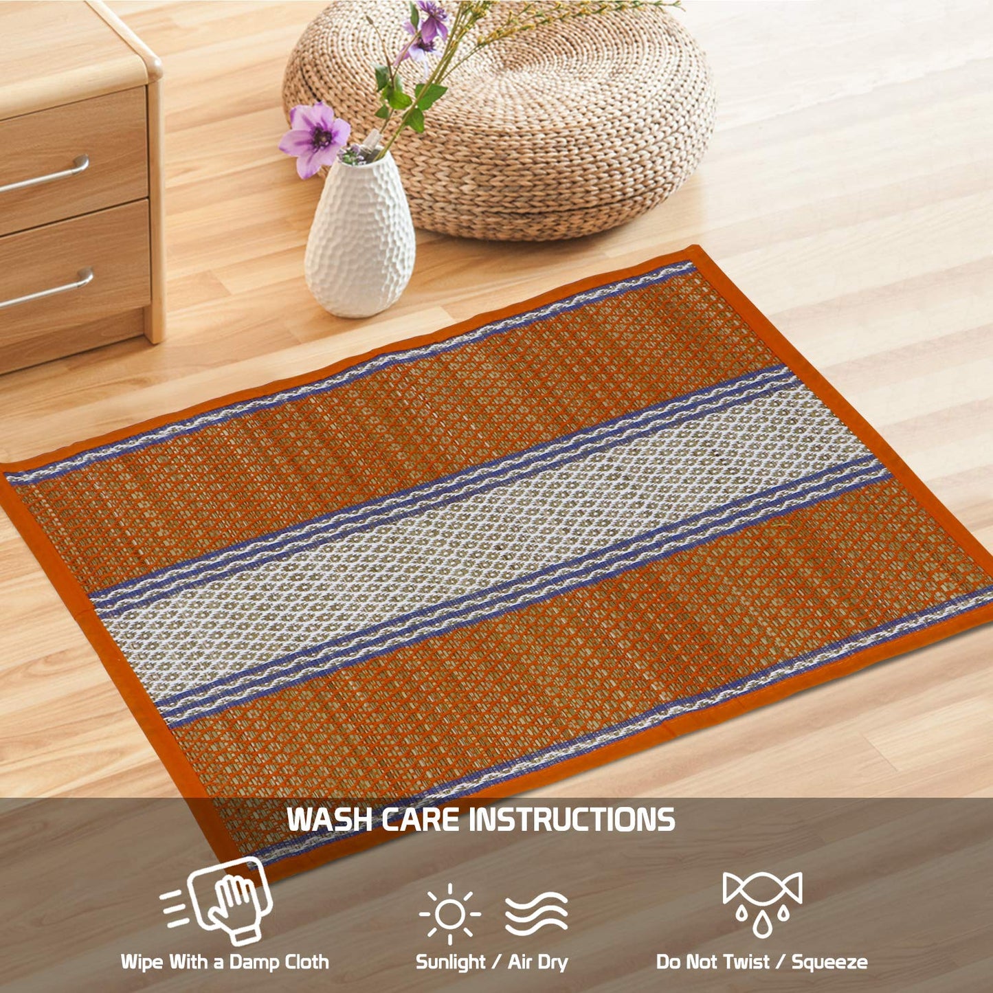Natural River Grass Handcrafted Pooja Floor Mats/Meditation Prayer Mat/Sittting Mat/Aasan Mat Chatai for Pack of 2/4/6/8, Orange