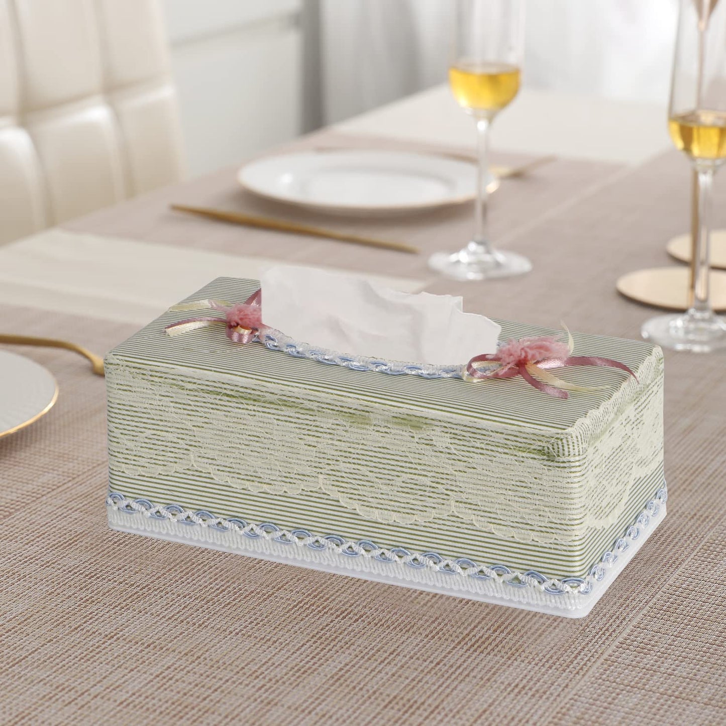 Plastic Tissue Box Holder, Striped Green