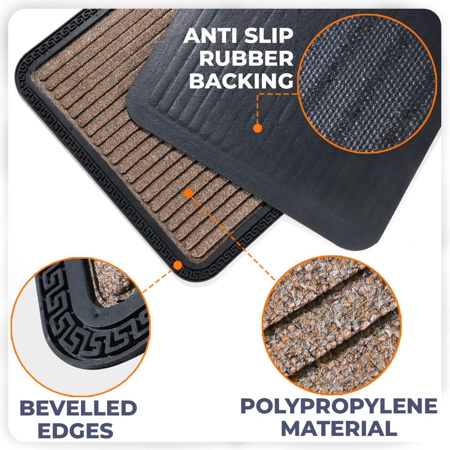 All Purpose Doormat with Rubber Backing, Thick mat for Outdoor and Indoor use, Brown