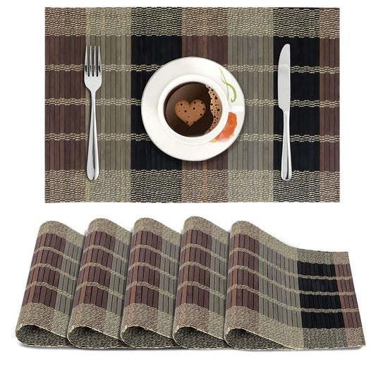 Reversible Bamboo Placemats Set of 6 Table Mats, 45x30 cm