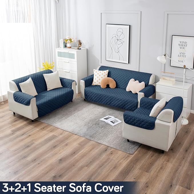 UrbanQuilt Quilted Polyester Sofa Cover Mat Pet Friendly, Navy Blue