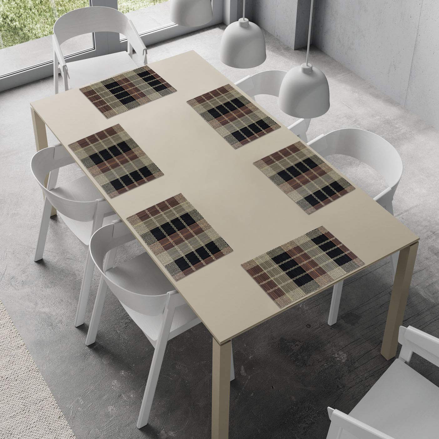 Reversible Bamboo Placemats Set of 6 Table Mats, 45x30 cm