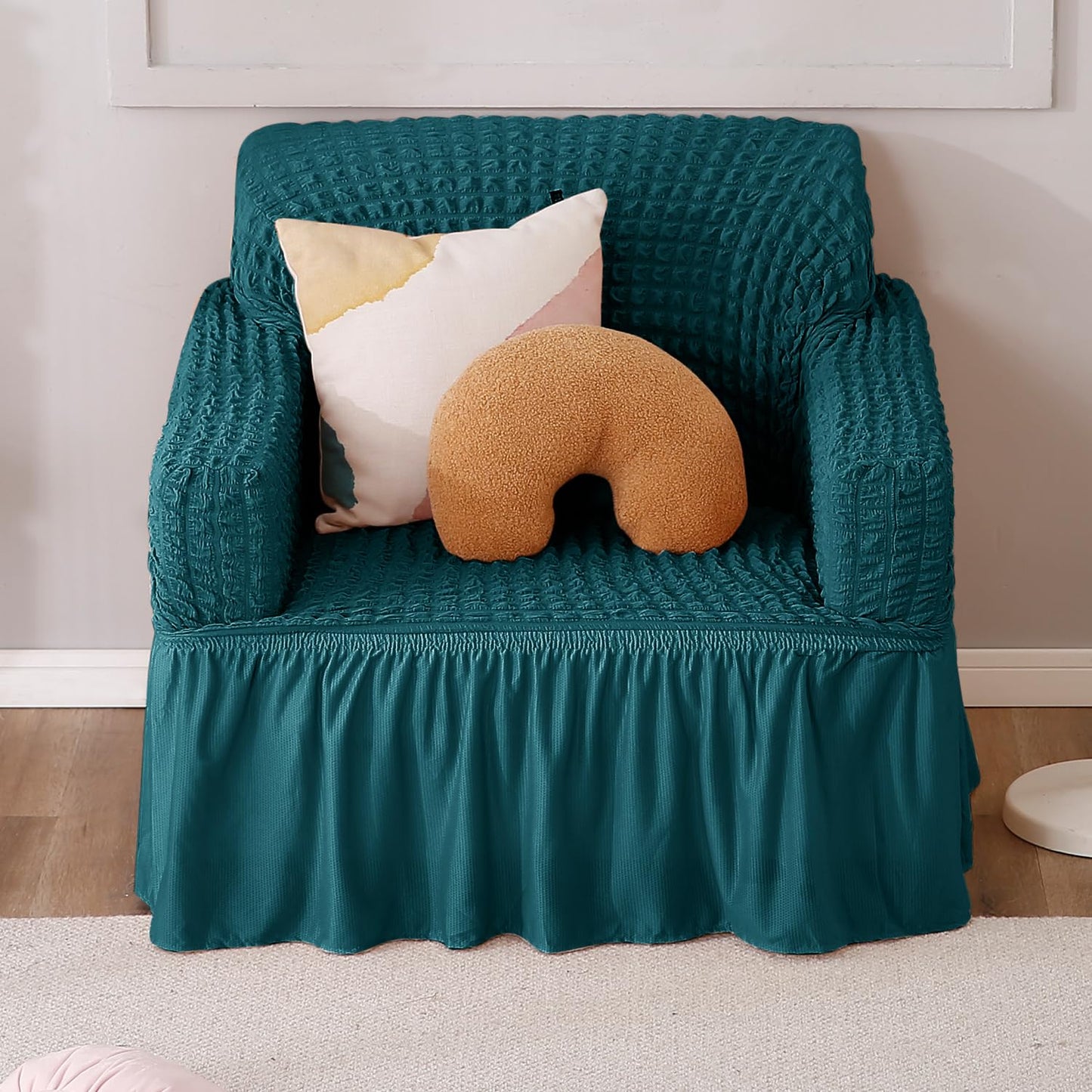 Teal Elastic Turkish Bubble Frill single sofa cover