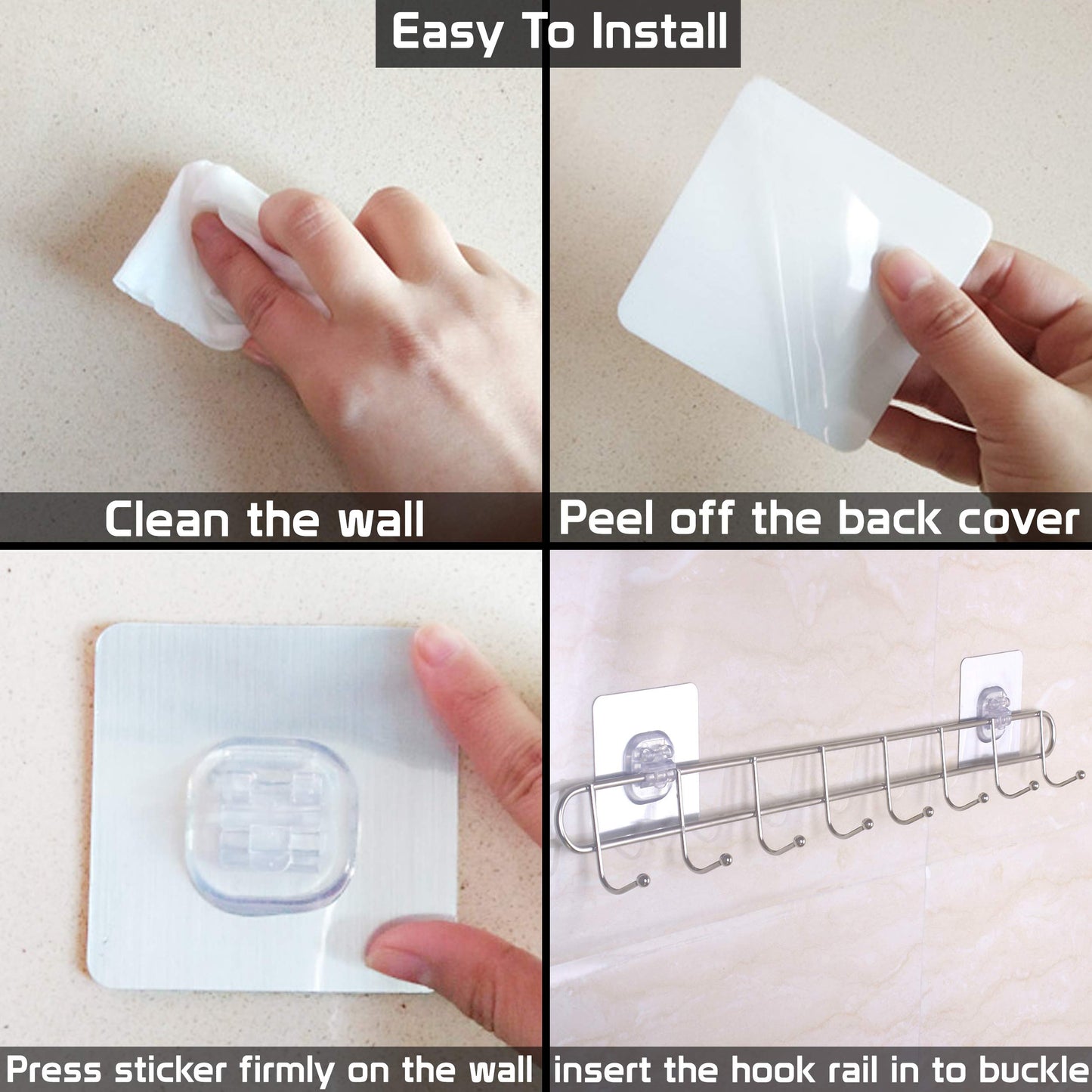 Magic Sticker Series Self Adhesive Stainless Steel 6/8 Hook Rail - 5KG Load Capacity