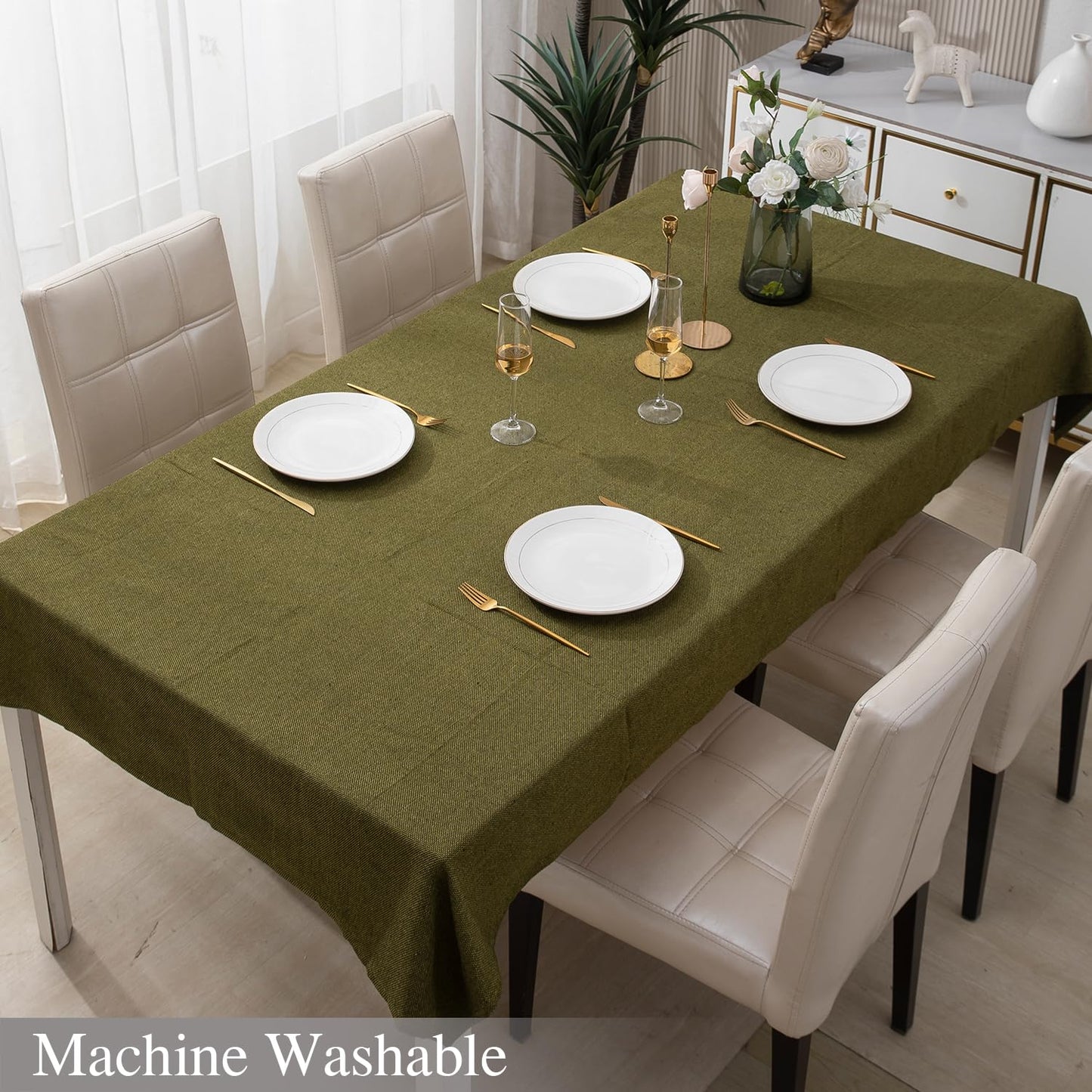 Poly Jute Dining Table Cover, Mehndi Green