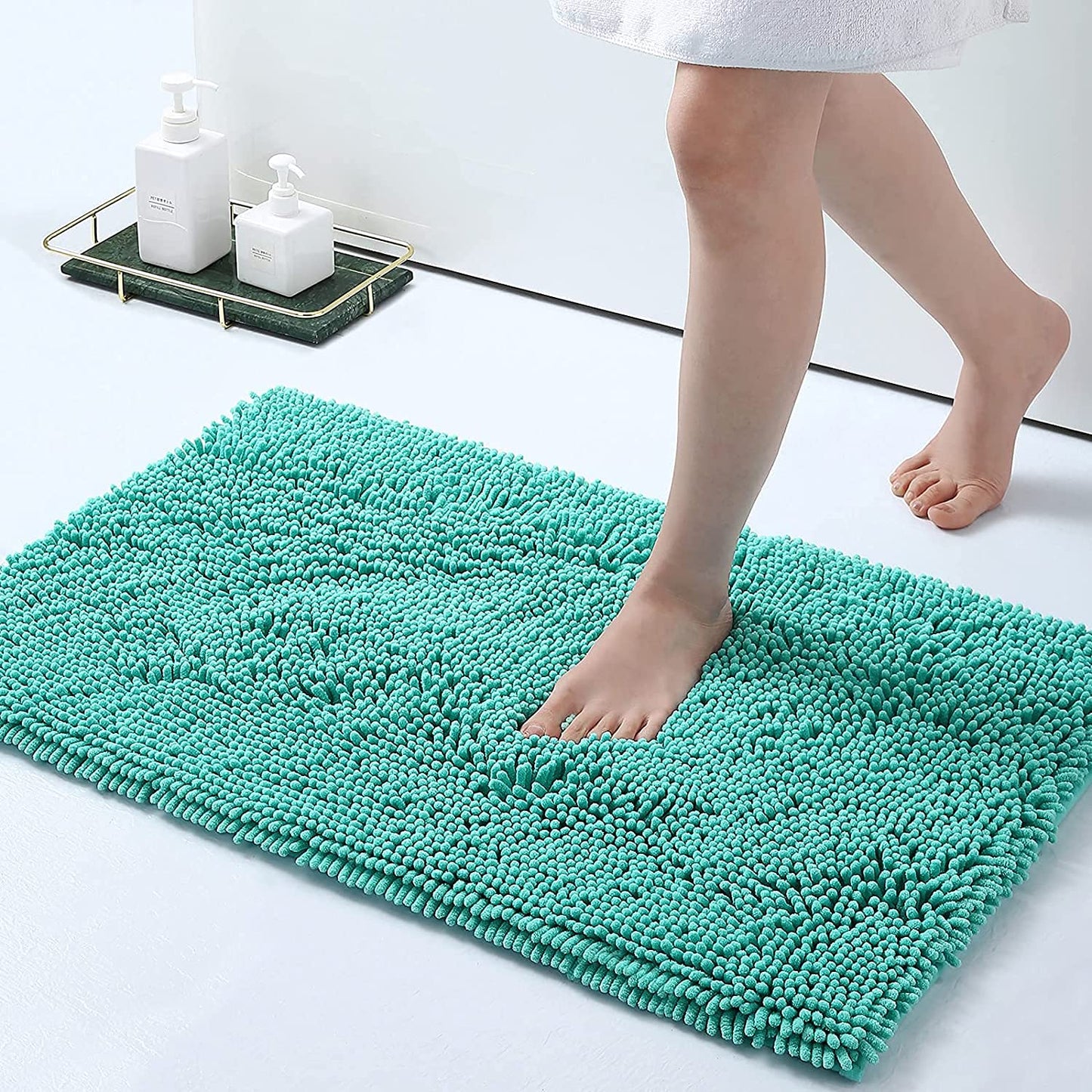 Chenille Luxury Bath Rug, Extra Soft And Absorbent Large Bathroom, Turquoise