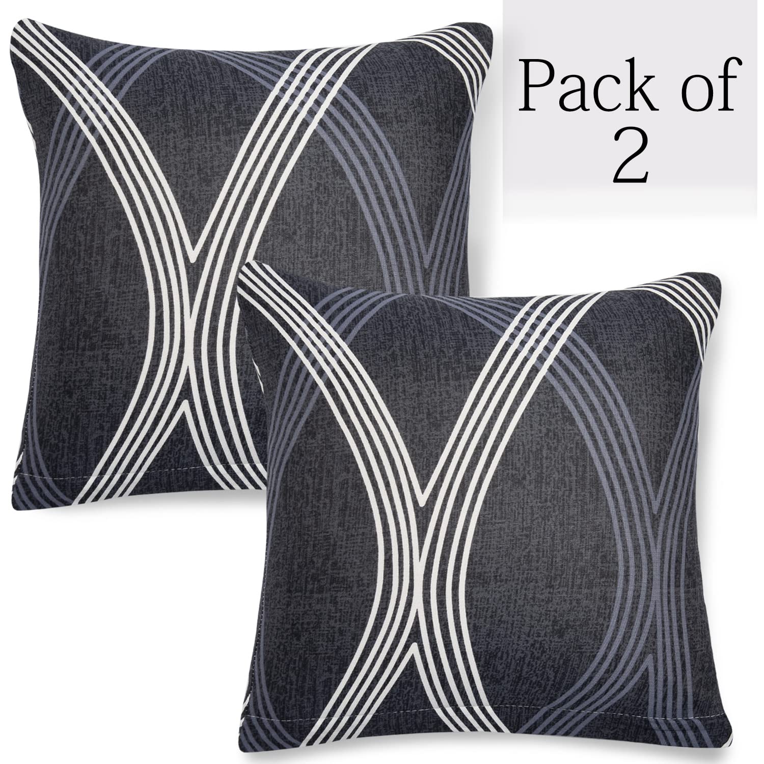 Shadow Grey Printed 16x16 zippered square sofa cushion covers Set of 2