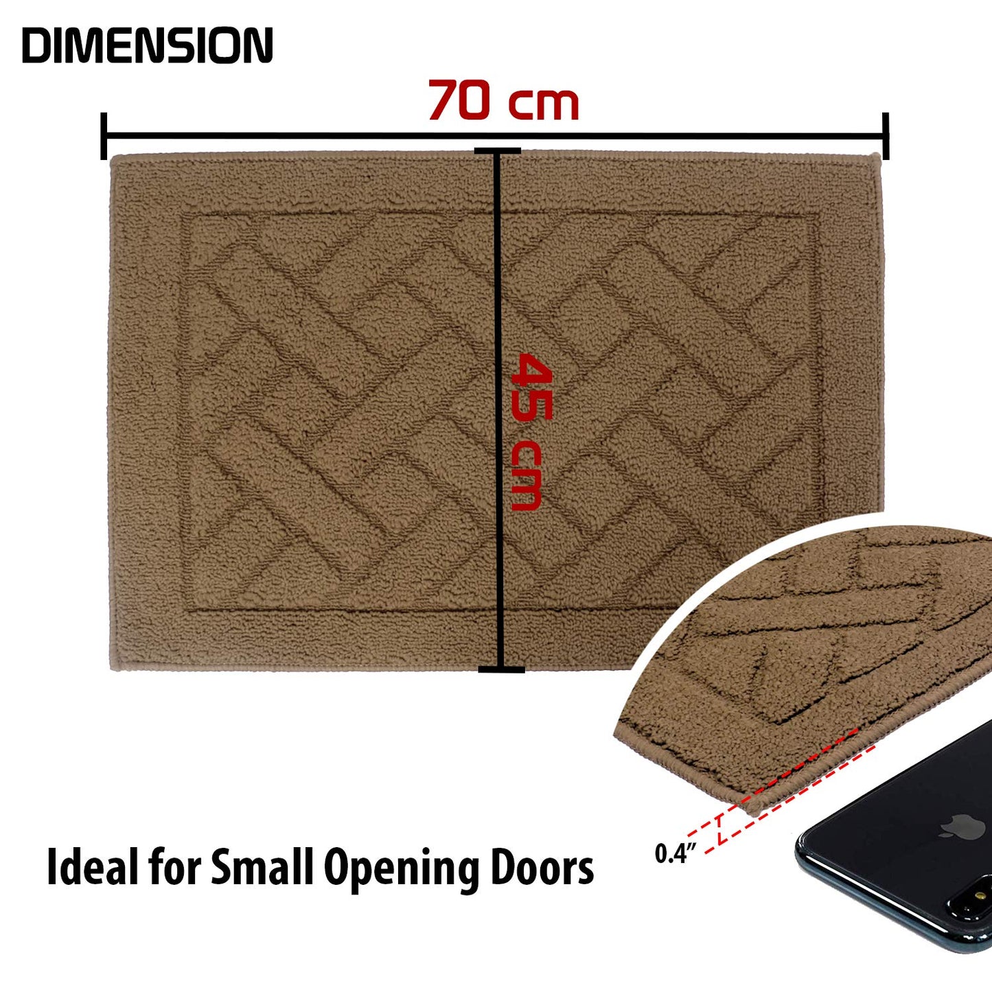 Front Door Inside and Outside Dirt Trapper Mat Polypropylene Fiber Anti-Slip Rubber Back Machine Washable Mat, Rectangular - 45 x 70 cm, Light Brown