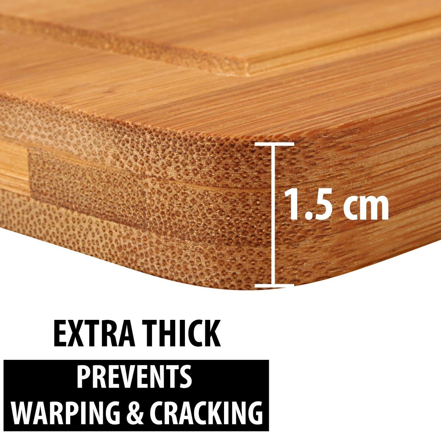 Large & Thick Bamboo Wood Chopping Board with Drip Groove and Finger Hole Large (Brown, 40x28 x1.5 cm)