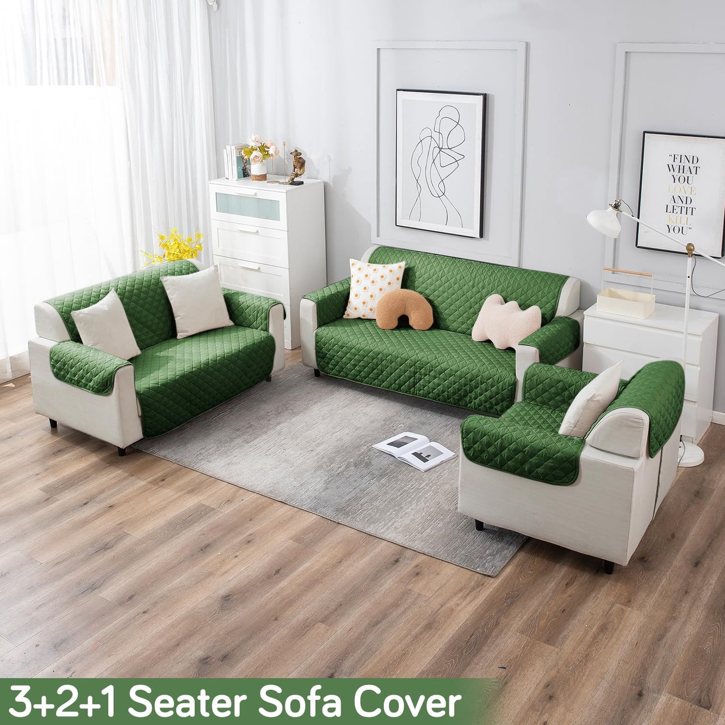 UrbanQuilt Quilted Polyester Sofa Cover Mat Pet Friendly, Forest Green