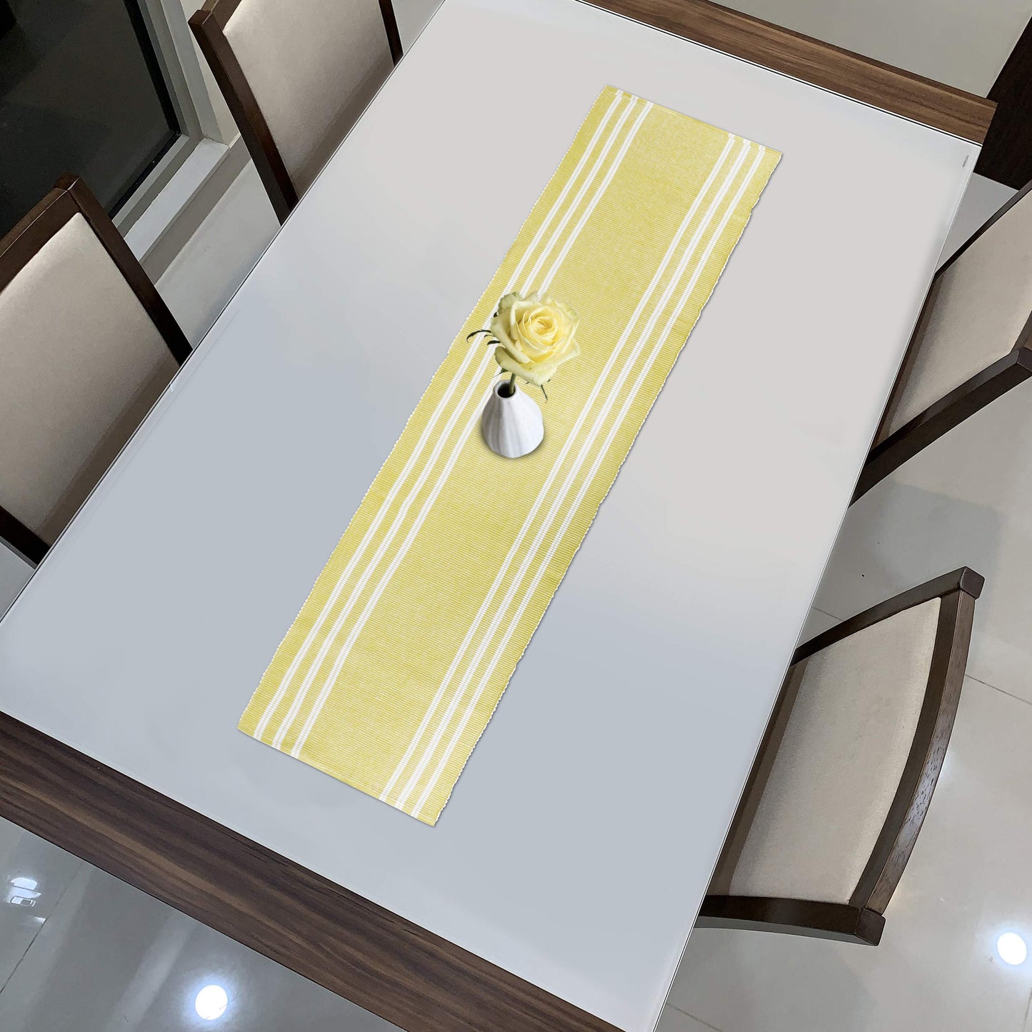 Cotton Ribbed Washable Table Runner for Dining Table 4 Seater, 12x54 Inches, Yellow