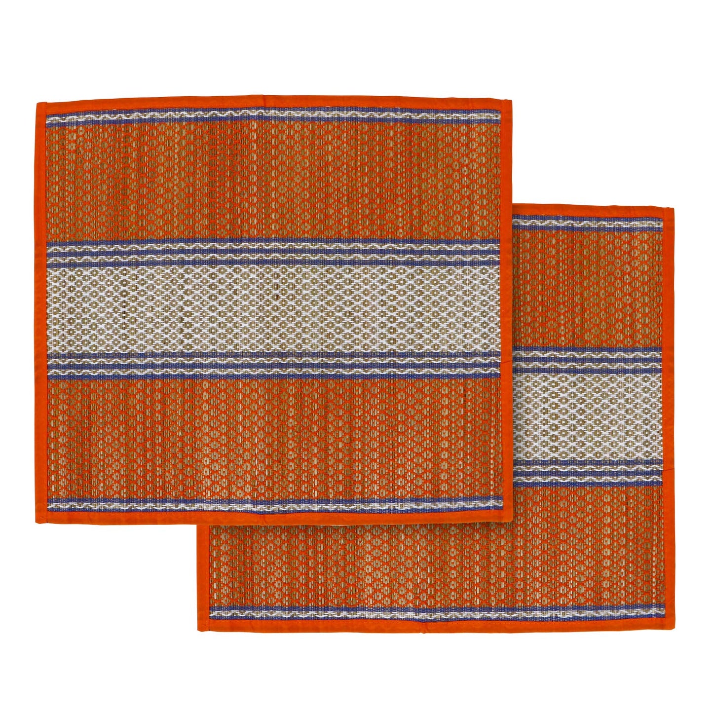 Natural River Grass Handcrafted Pooja Floor Mats/Meditation Prayer Mat/Sittting Mat/Aasan Mat Chatai for Pack of 2/4/6/8, Orange