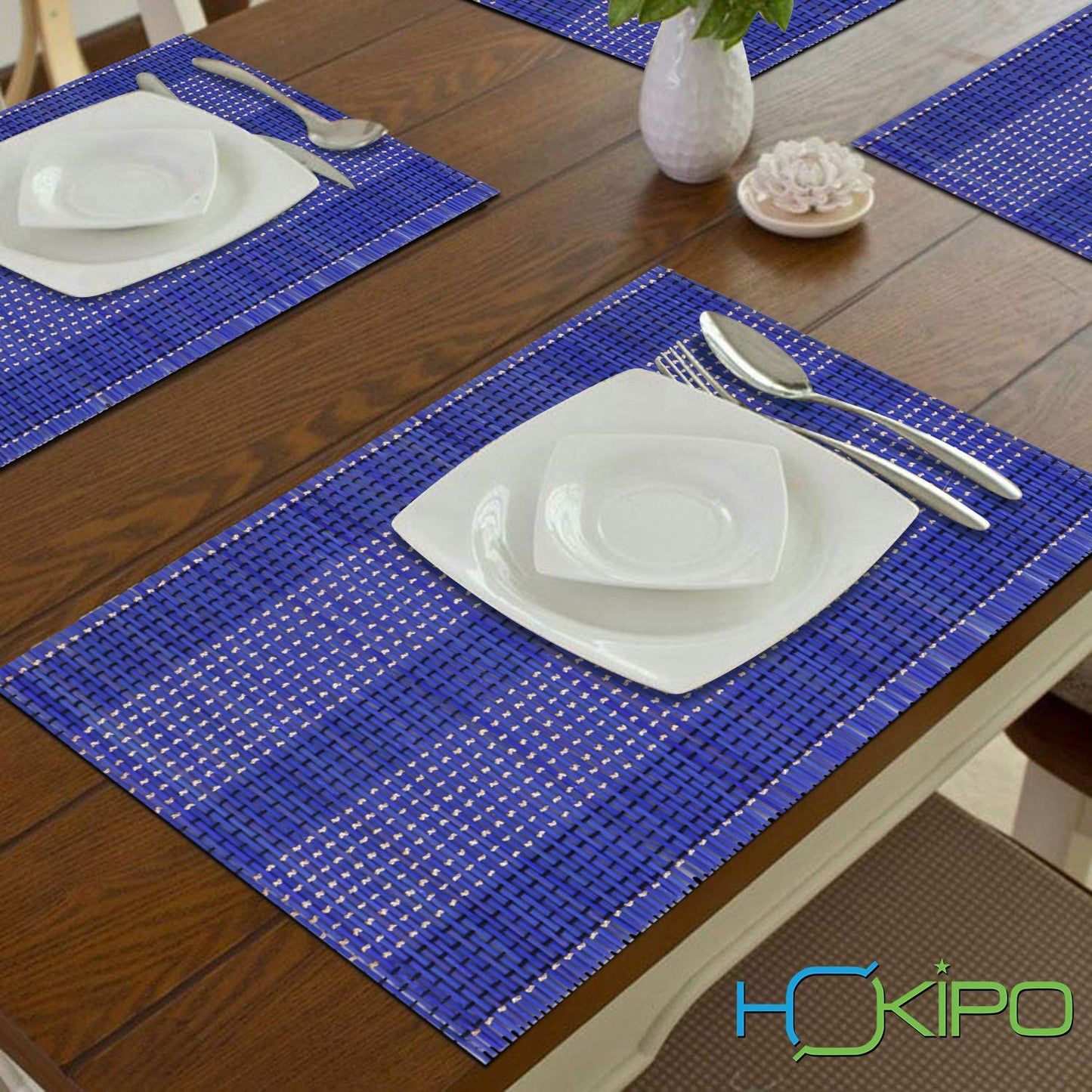 Reversible Bamboo Placemats for Dining Table Set of 6 Table Mats, 45x30 cm