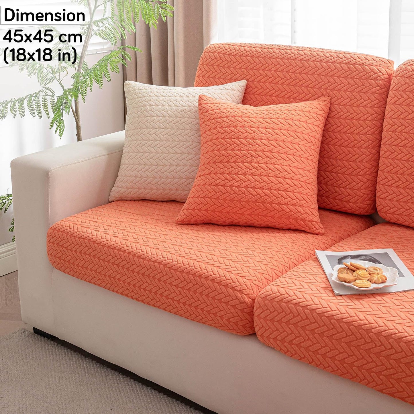 HOKIPO Jacquard Pack of 2 Sofa Cushion Cover 18x18 inch, Orange