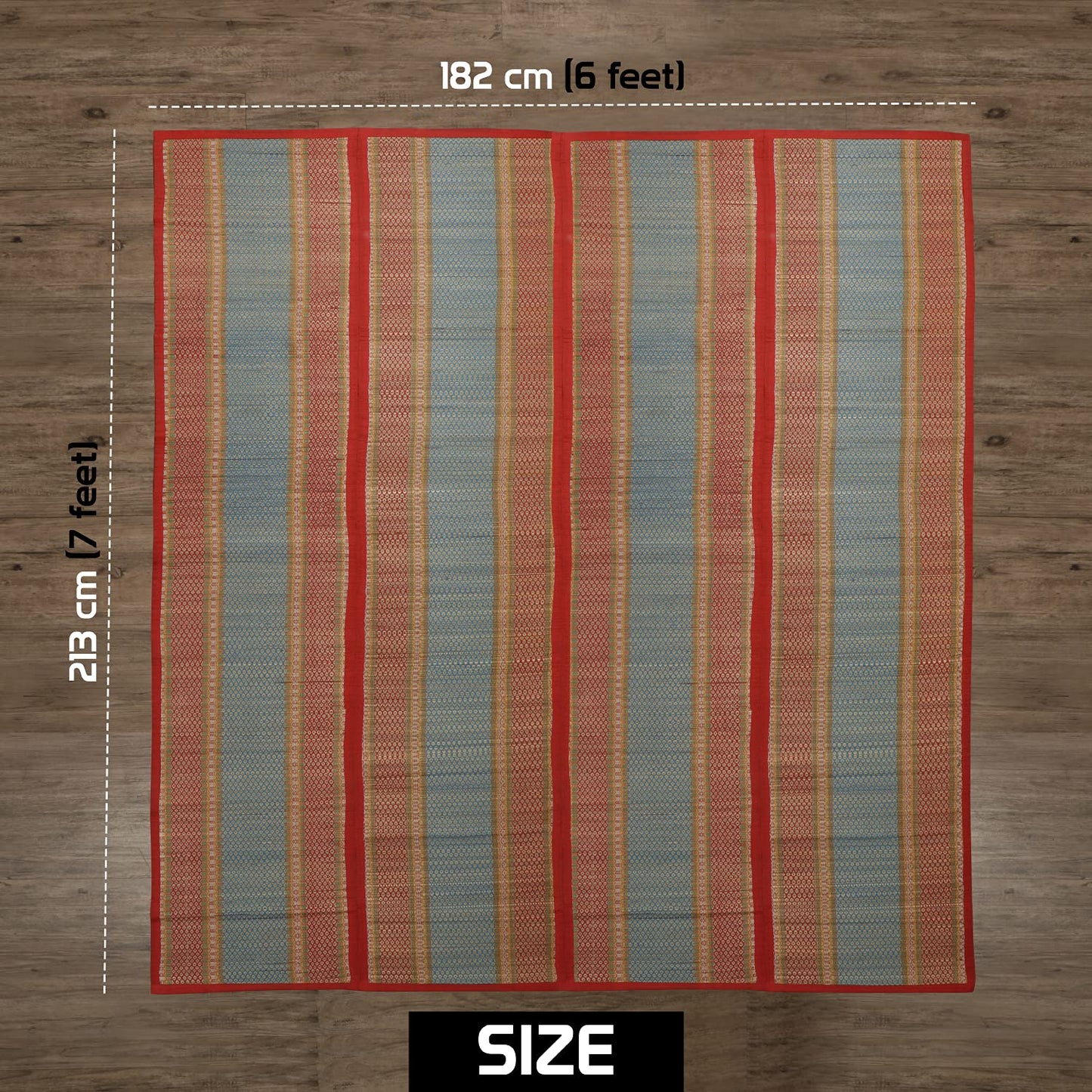 Natural Handmade Madurkathi Large Chatai Mats for Home, Red