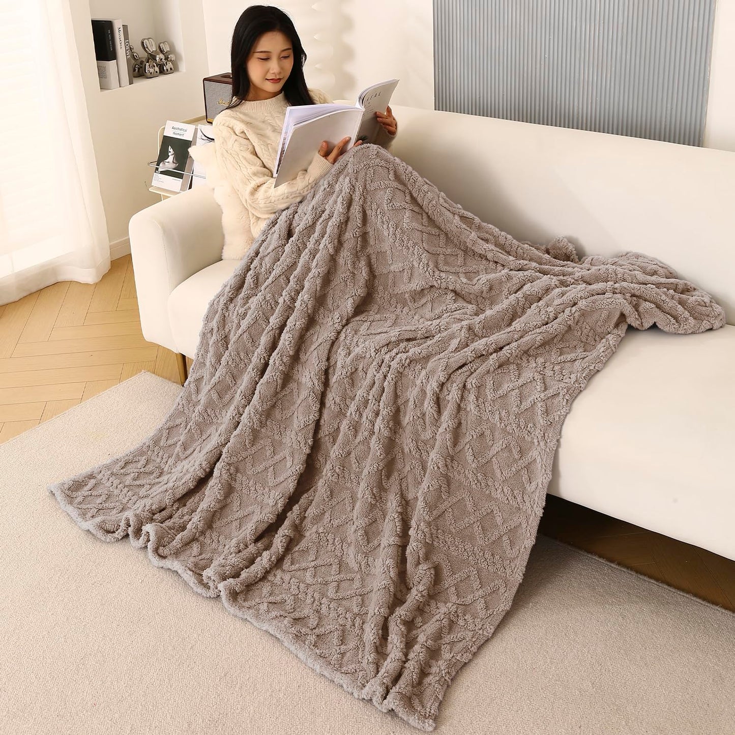 220 GSM Flannel AC Throw Blanket Double Bed Queen, 200x230 cm / 6.5x7.5 feet, Latte Brown